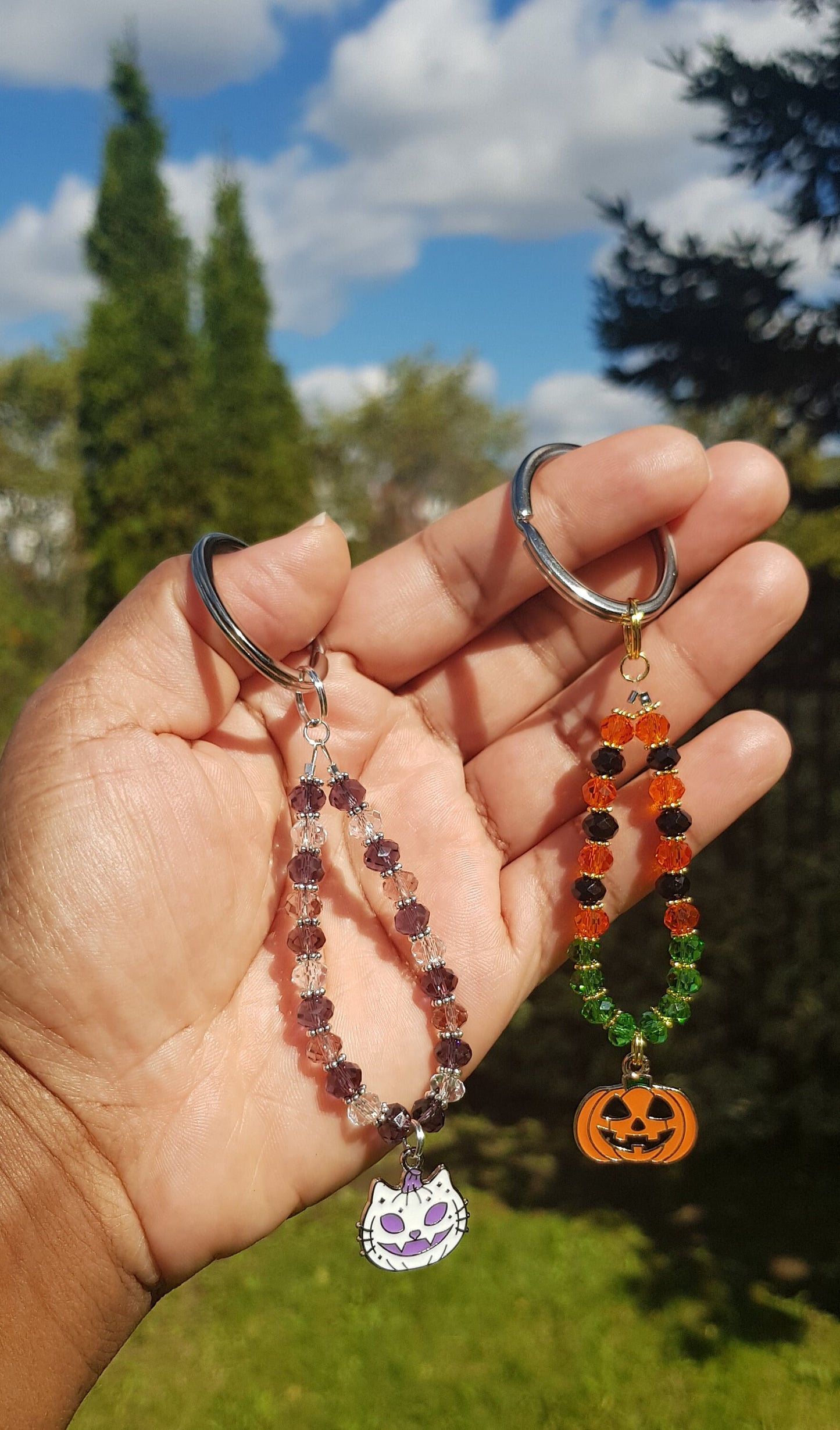 Jack O Lantern Keychain, Halloween Cat Keychain, Cat Gifts, Halloween Jewelry, Customizable Personalized Colours Keychain, Cyber Monday SALE