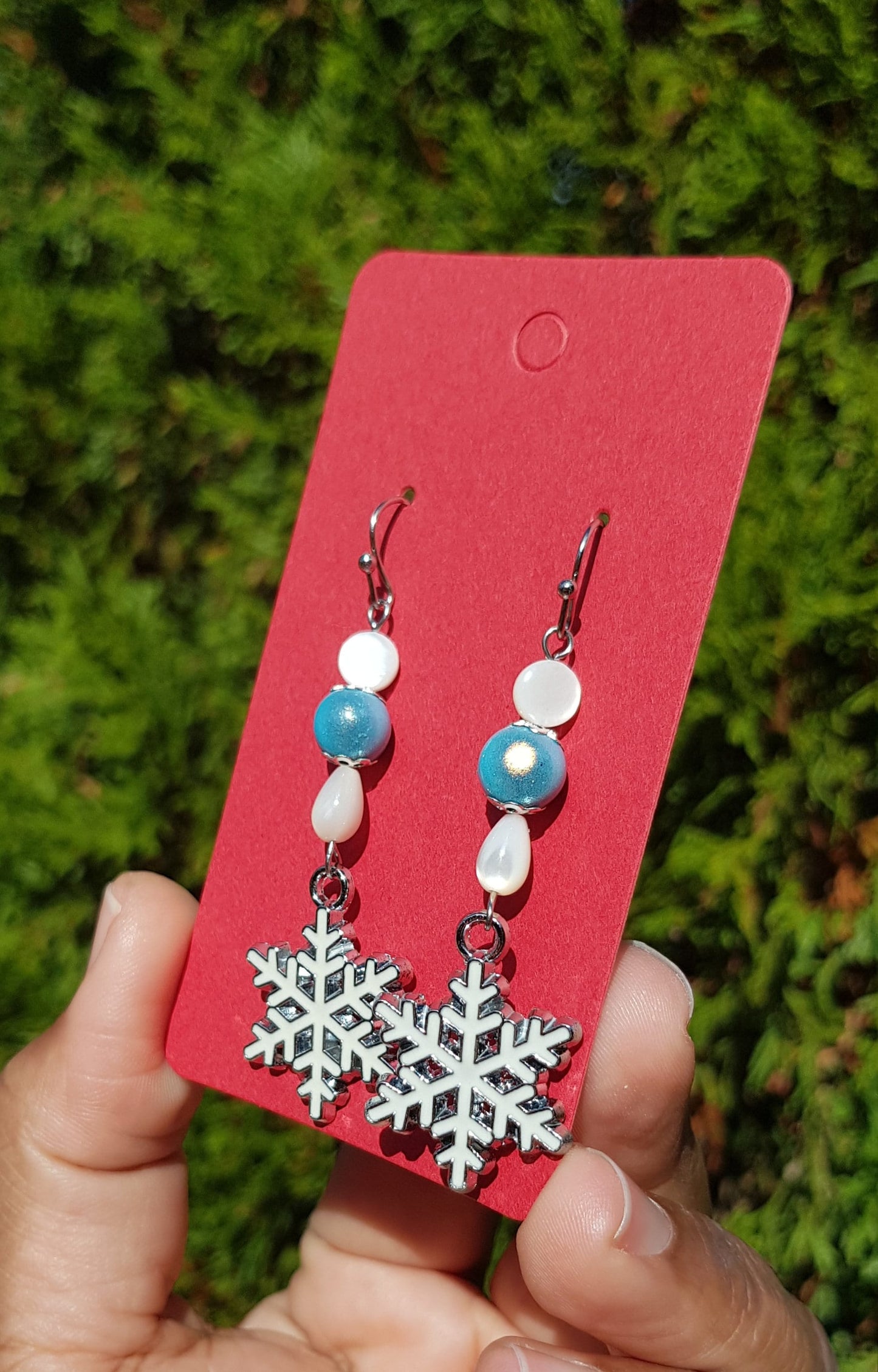 Gemstone Snowflake Earrings - Hypoallergenic Handmade Christmas Gift