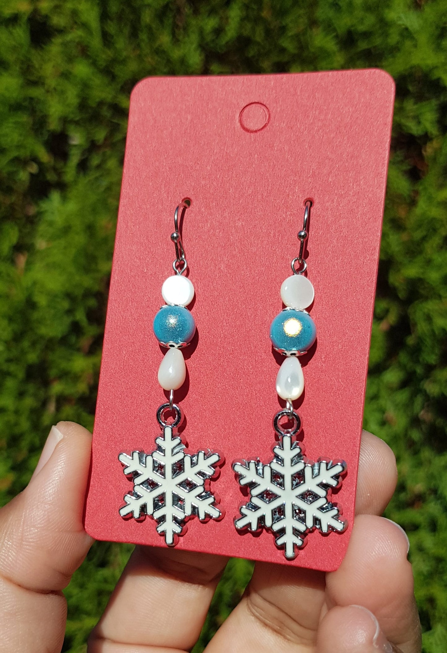 Gemstone Snowflake Earrings - Hypoallergenic Handmade Christmas Gift