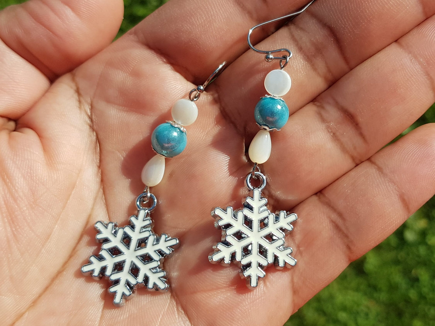 Gemstone Snowflake Earrings - Hypoallergenic Handmade Christmas Gift