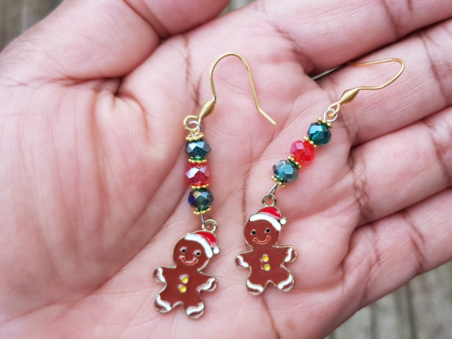 Handmade Christmas Cat Earrings - Hypoallergenic Gingerbread Man Earrings - Santa Claus Earrings