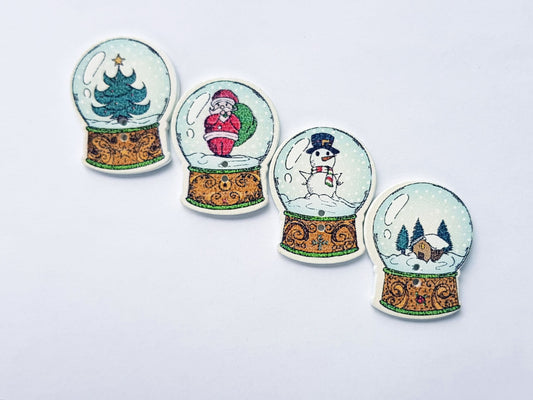 Set of 4 or 8 Snow Globe Christmas Buttons - Assorted Wooden Buttons