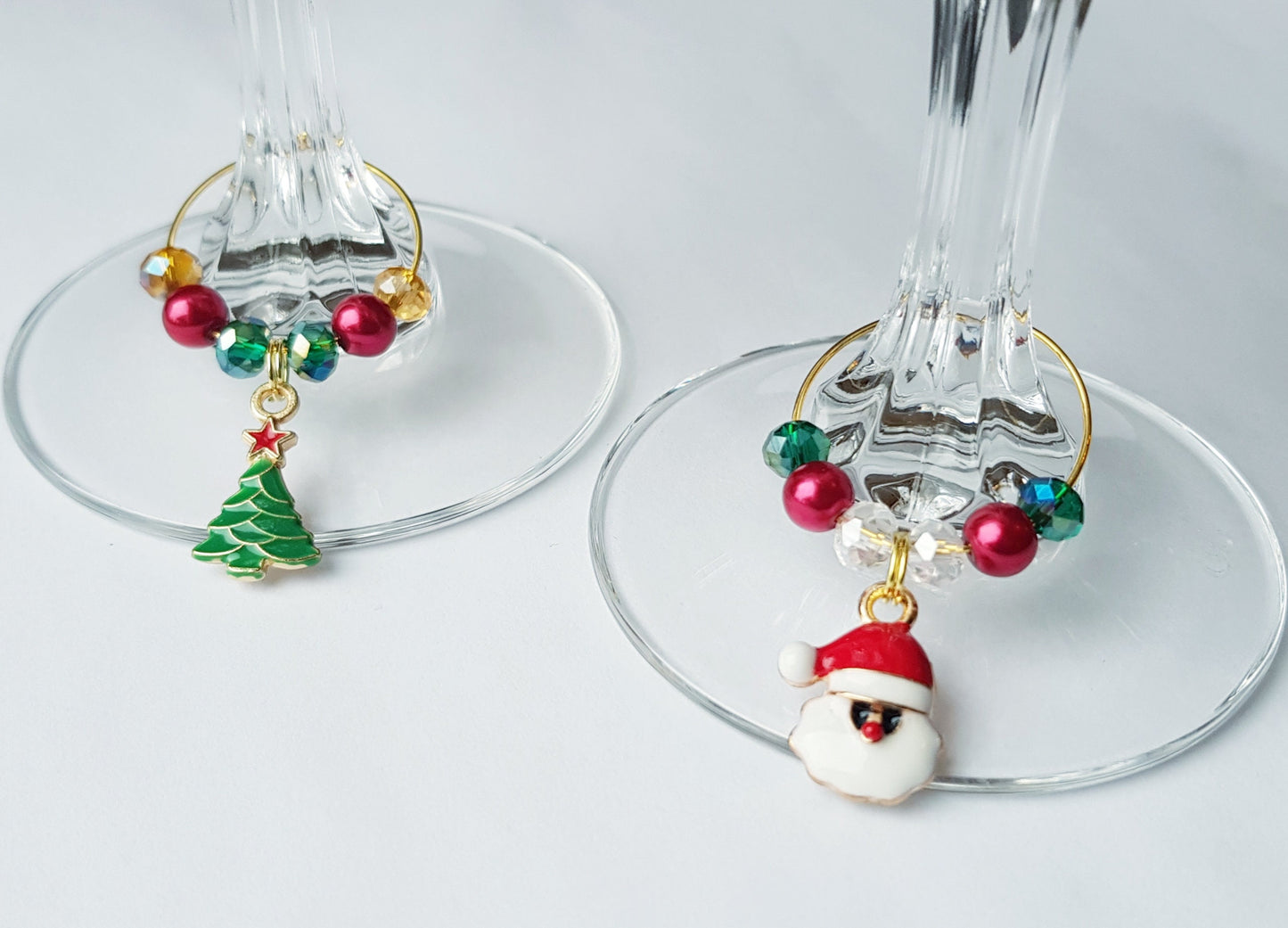 Set of Six Christmas Wine Glass Charms - Handmade Wine Gifts