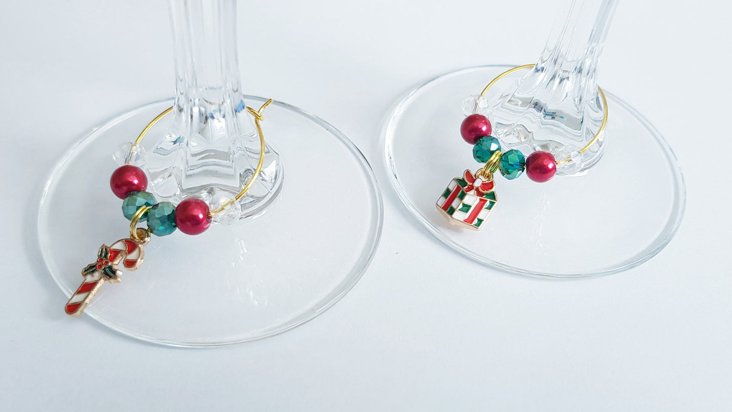 One Pair Handmade Christmas Wine Glass Charms - Barware Wine Gifts