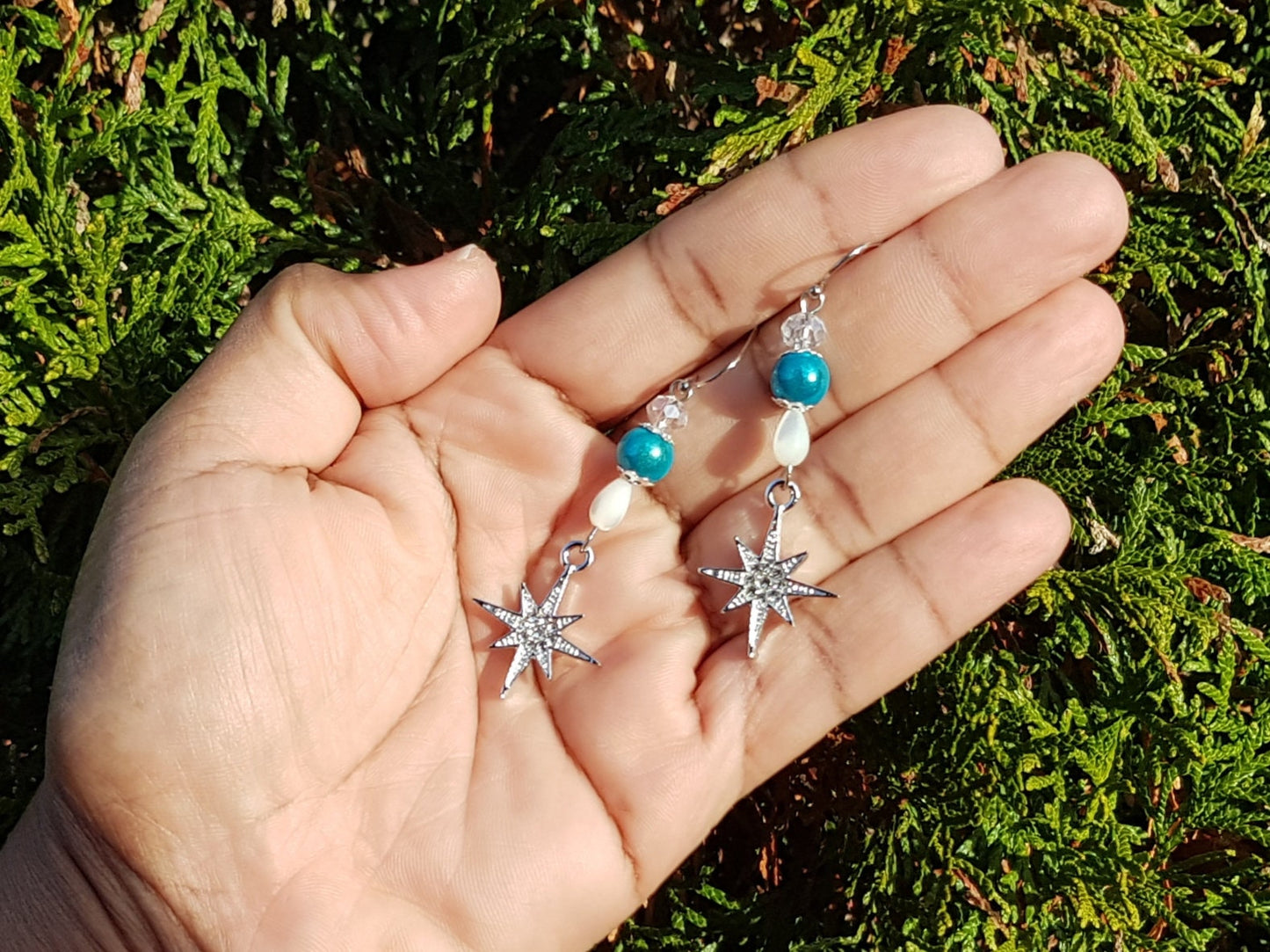 Gemstone Christmas Star Earrings - Hypoallergenic Titanium Earrings - Handmade Christmas Gift