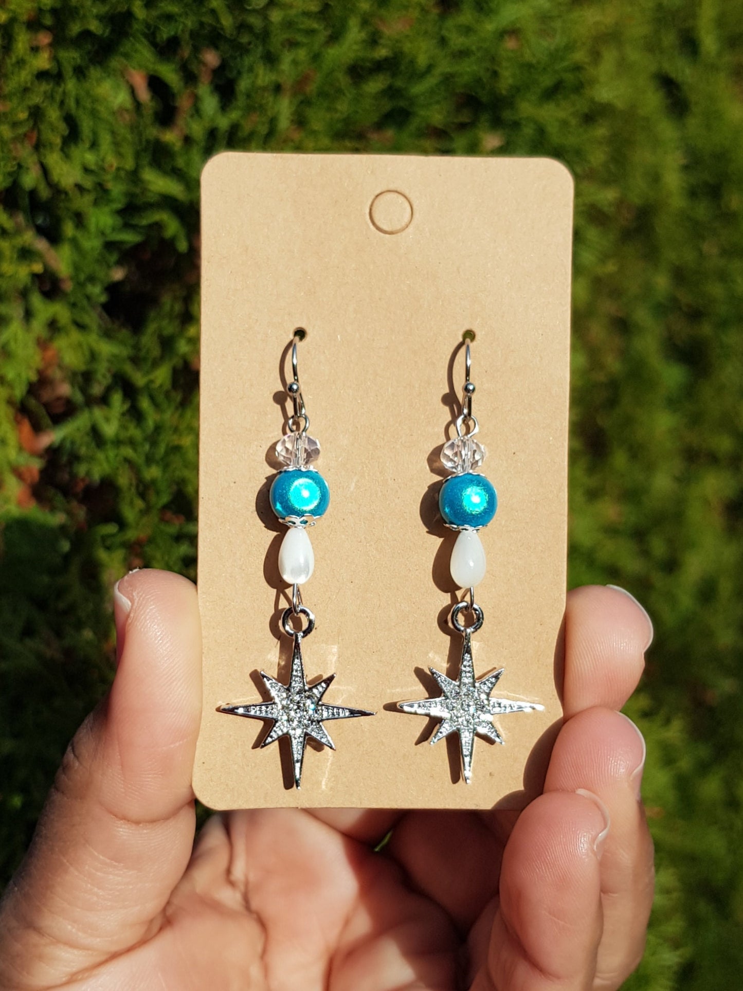 Gemstone Christmas Star Earrings - Hypoallergenic Titanium Earrings - Handmade Christmas Gift