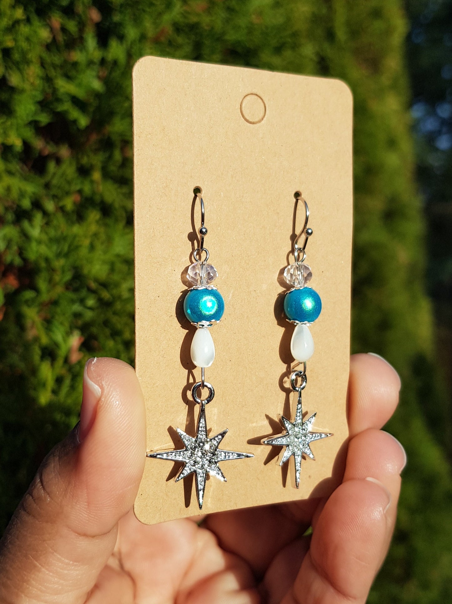 Gemstone Christmas Star Earrings - Hypoallergenic Titanium Earrings - Handmade Christmas Gift