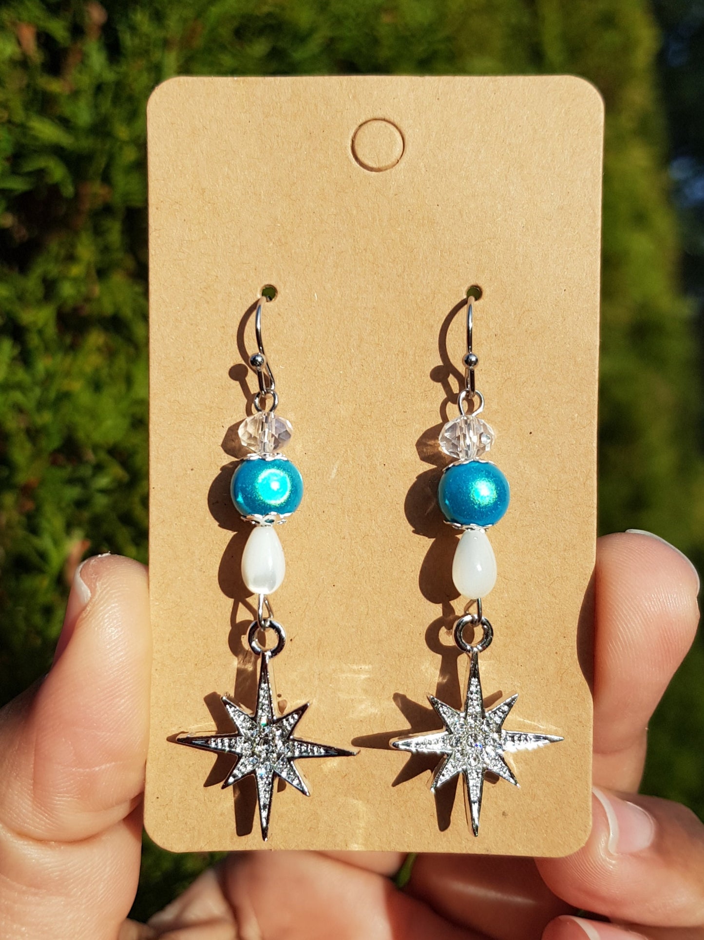 Gemstone Christmas Star Earrings - Hypoallergenic Titanium Earrings - Handmade Christmas Gift