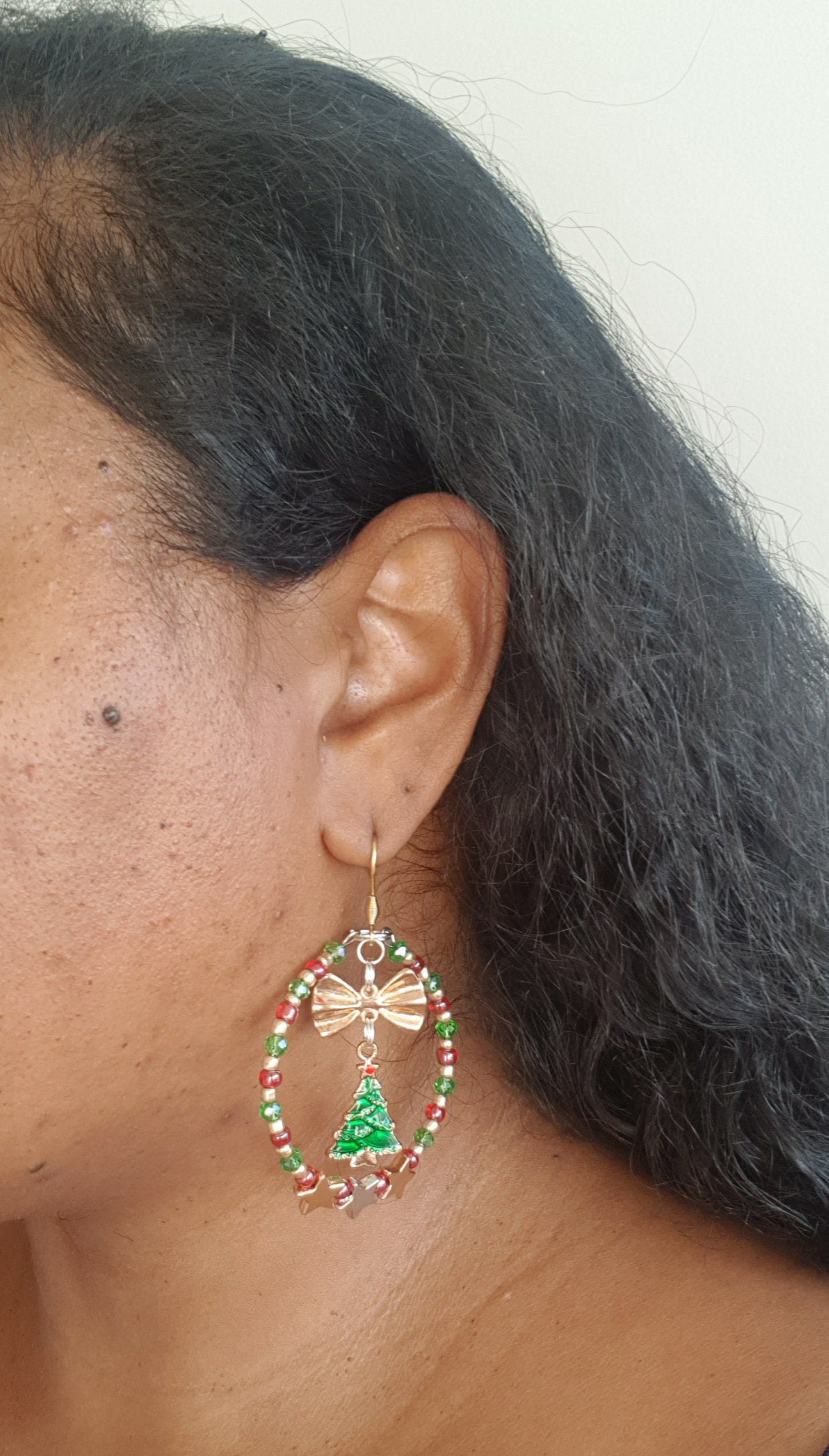 Big hoop earrings. Festive holiday jewelry.