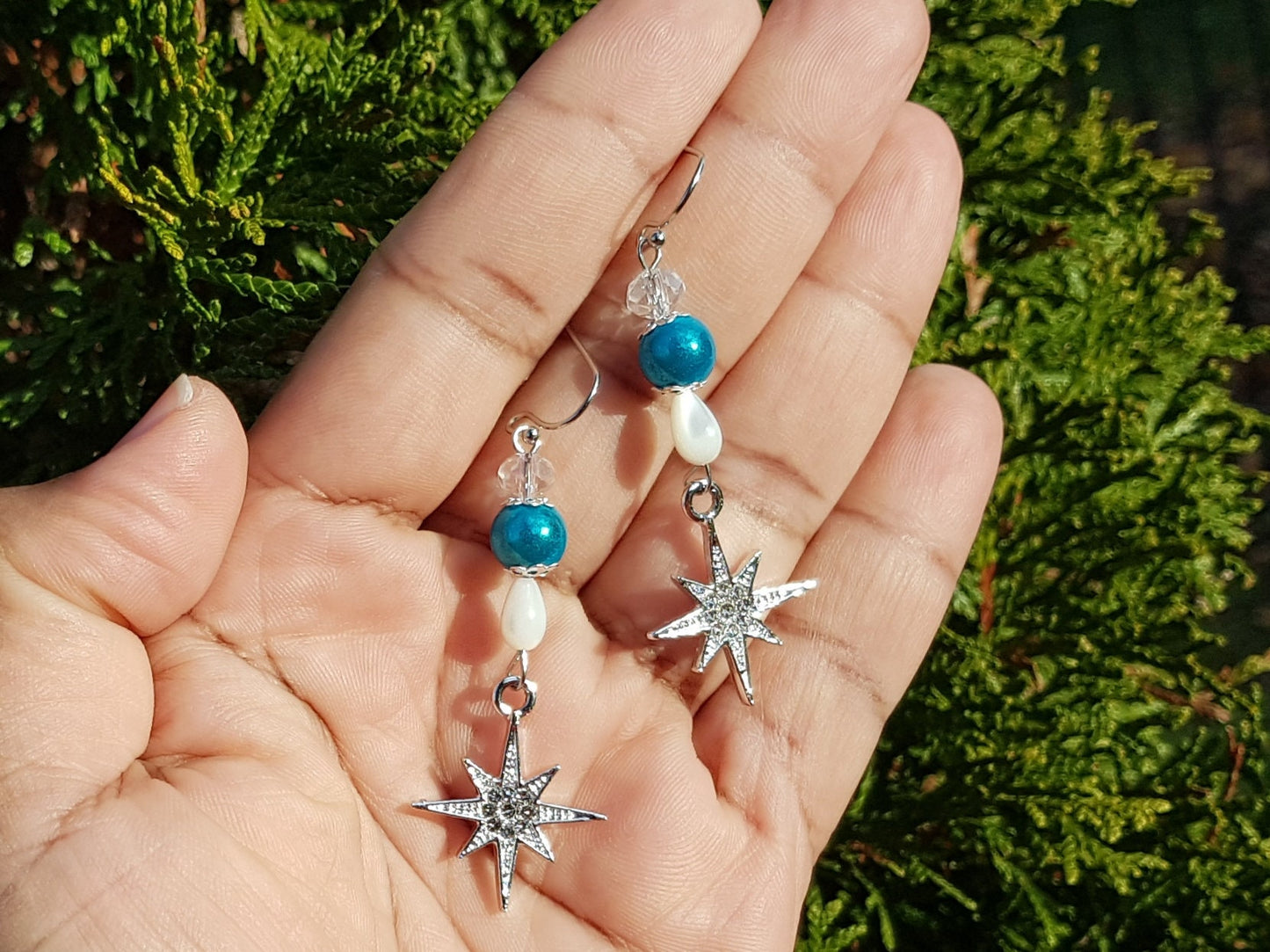 Gemstone Christmas Star Earrings - Hypoallergenic Titanium Earrings - Handmade Christmas Gift