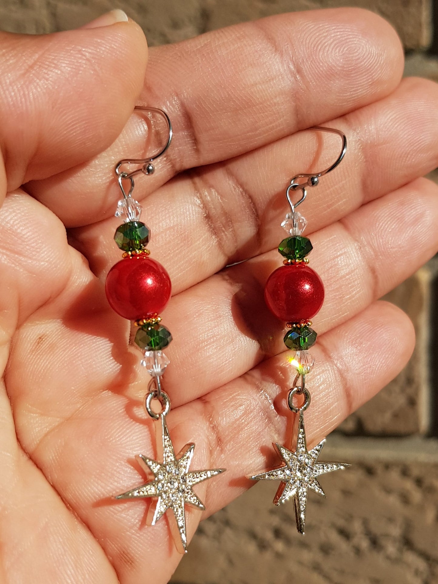 Christmas Star Earrings, Hypoallergenic Handmade Titanium Christmas Earrings