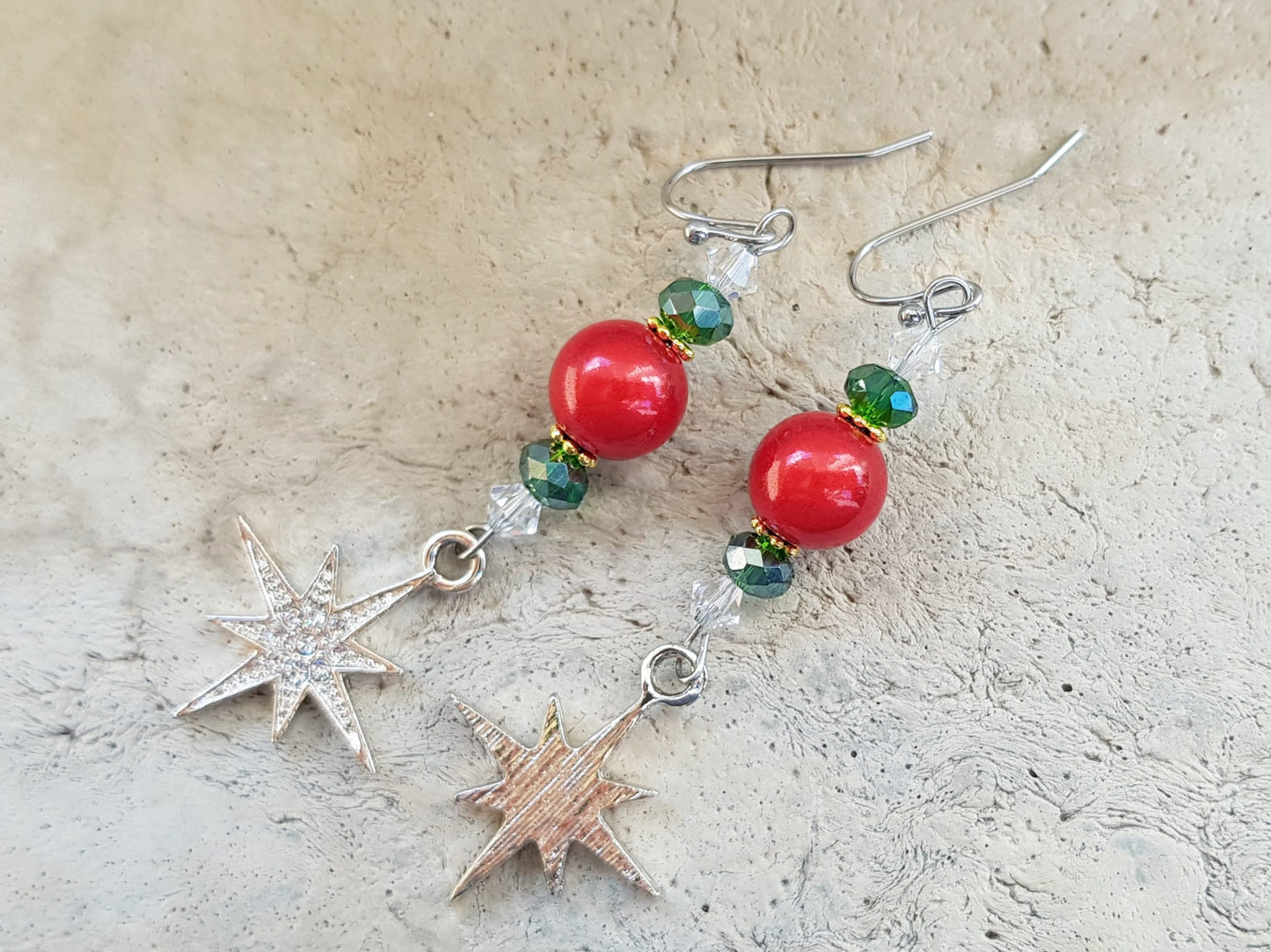 Christmas Star Earrings, Hypoallergenic Handmade Titanium Christmas Earrings