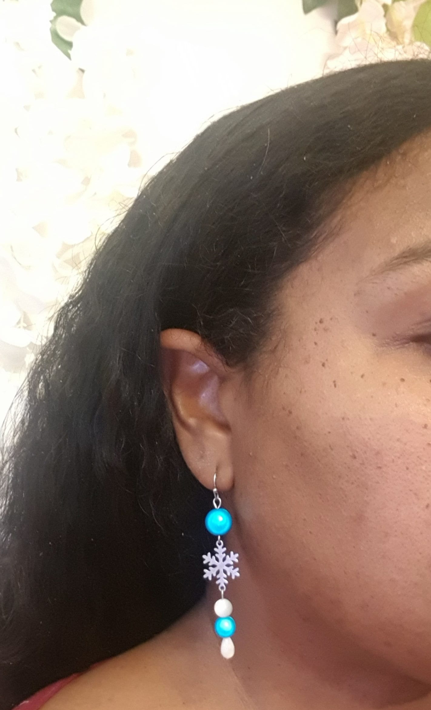 Elegant and festive silver, white and blue earrings.