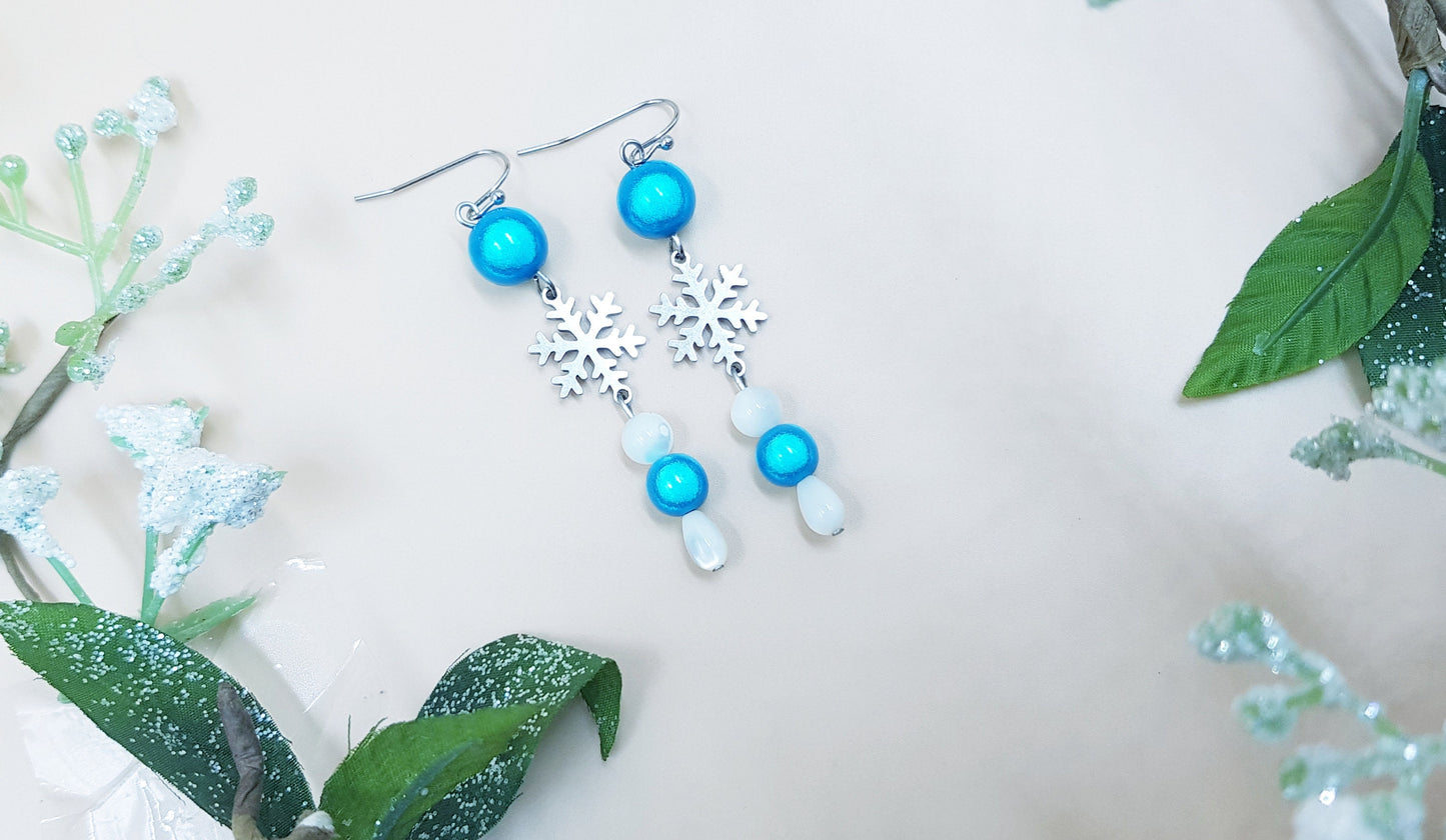 Gemstone Snowflake Earrings - Hypoallergenic Handmade Christmas Gift