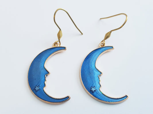 Moon and Star Earrings - Hypoallergenic Blue Moon Celestial Earrings - Astronomy Gift