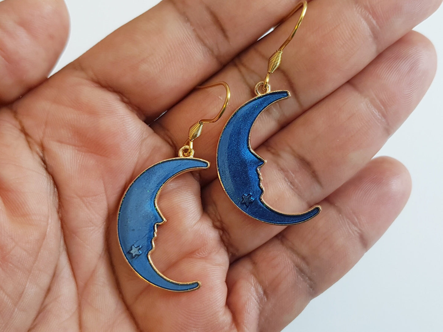 Moon and Star Earrings - Hypoallergenic Blue Moon Celestial Earrings - Astronomy Gift