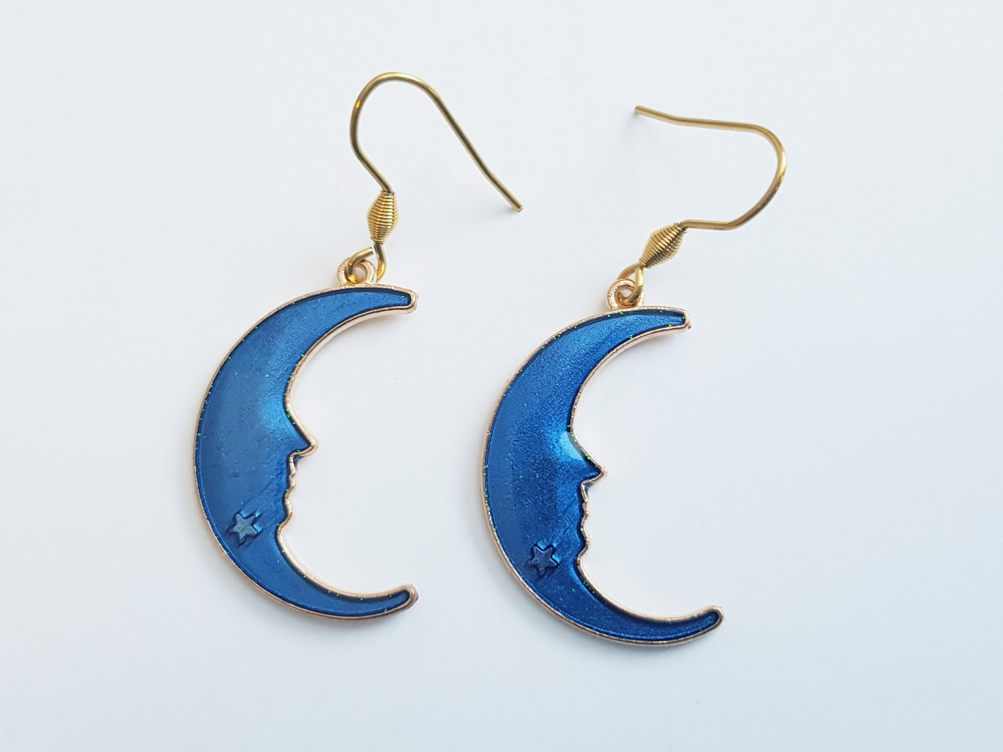 Moon and Star Earrings - Hypoallergenic Blue Moon Celestial Earrings - Astronomy Gift