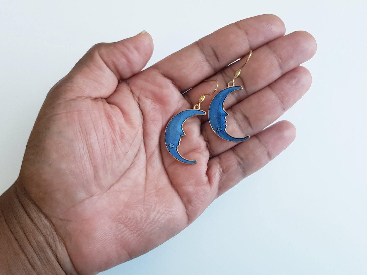 Moon and Star Earrings - Hypoallergenic Blue Moon Celestial Earrings - Astronomy Gift