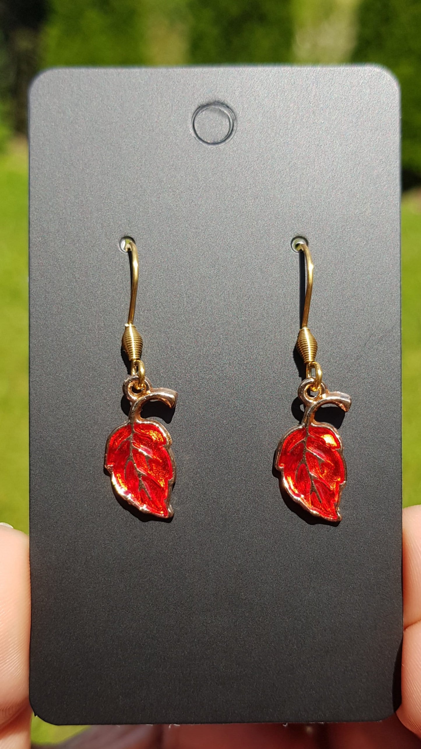 Ruby Red Leaf Earrings - Hypoallergenic Handmade Earrings - Holiday Gifts