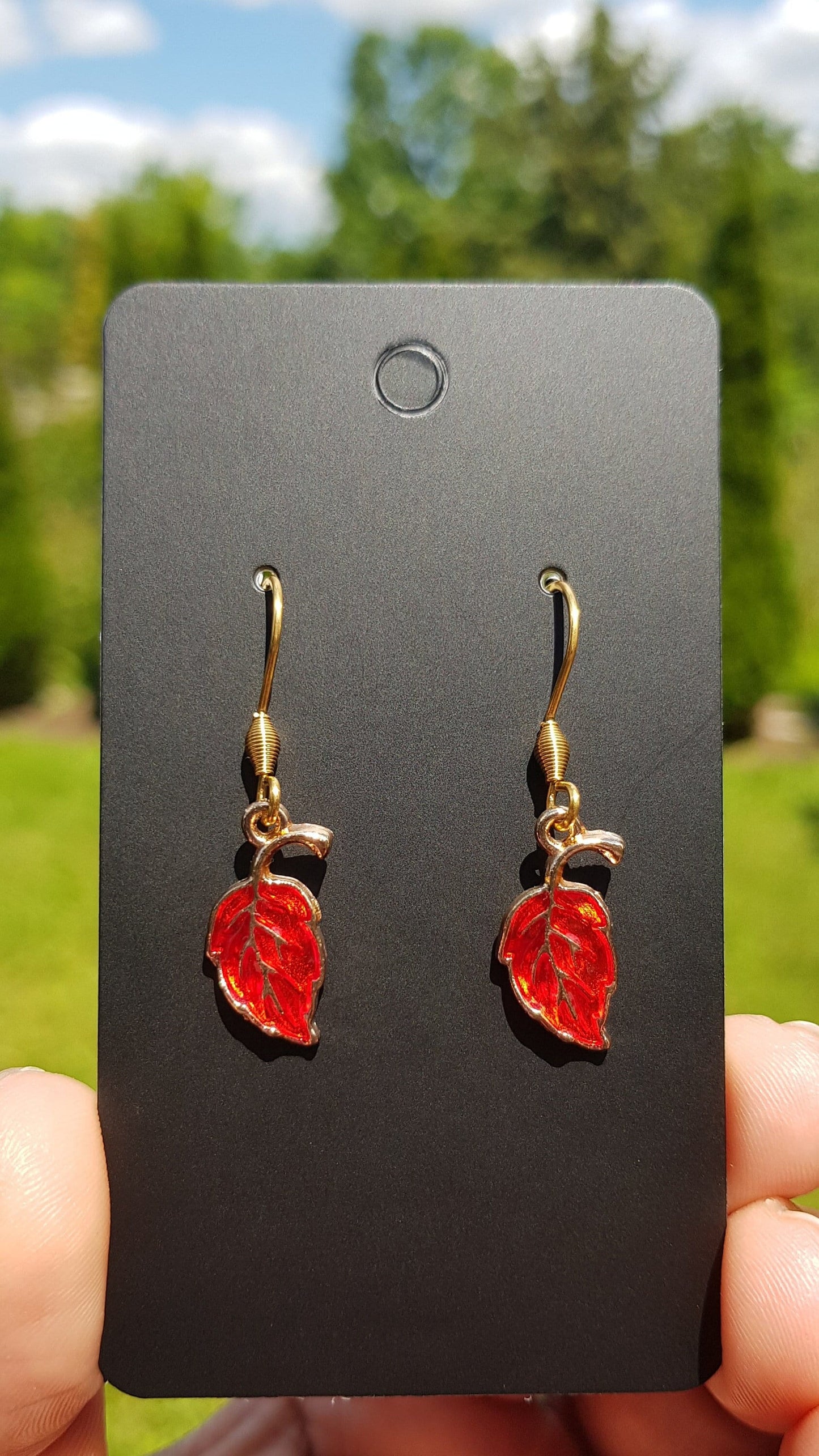 Ruby Red Leaf Earrings - Hypoallergenic Handmade Earrings - Holiday Gifts