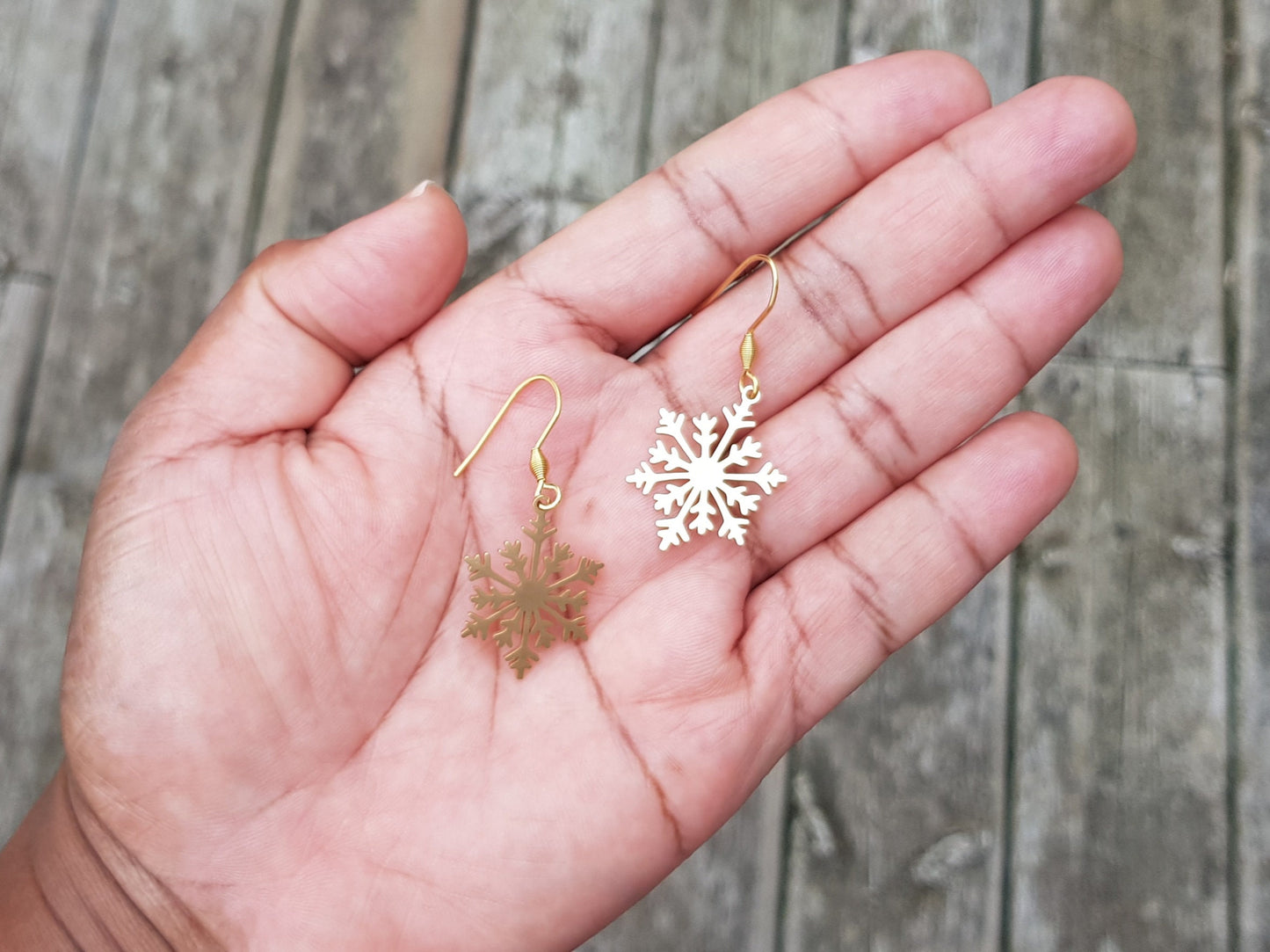 Gold Snowflake Earrings - Plated Stainless Steel Earrings - Hypoallergenic Handmade Jewelry - Festive Holiday Gifts - Christmas Earrings