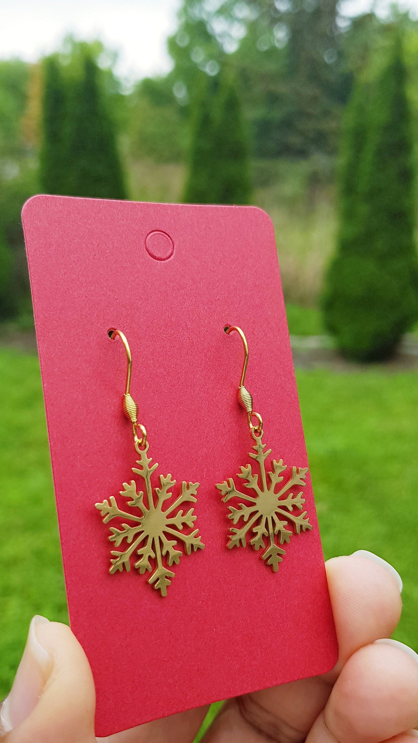 Gold Snowflake Earrings - Plated Stainless Steel Earrings - Hypoallergenic Handmade Jewelry - Festive Holiday Gifts - Christmas Earrings