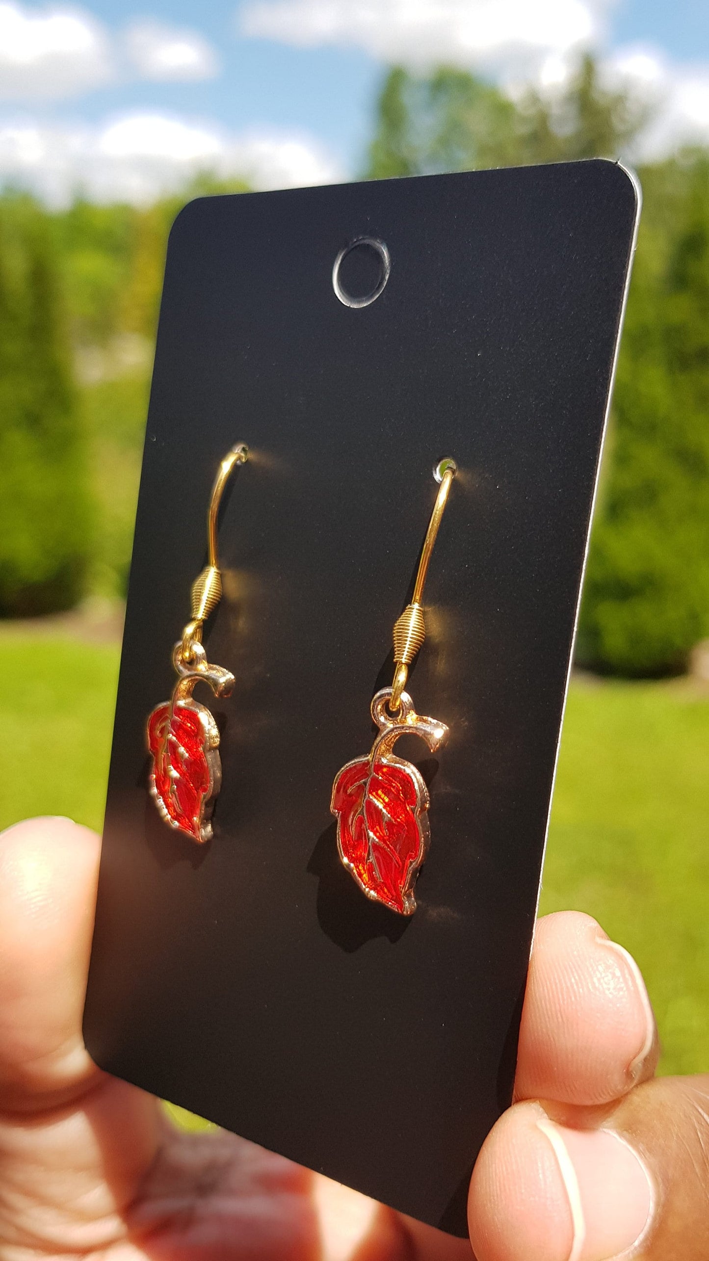 Ruby Red Leaf Earrings - Hypoallergenic Handmade Earrings - Holiday Gifts