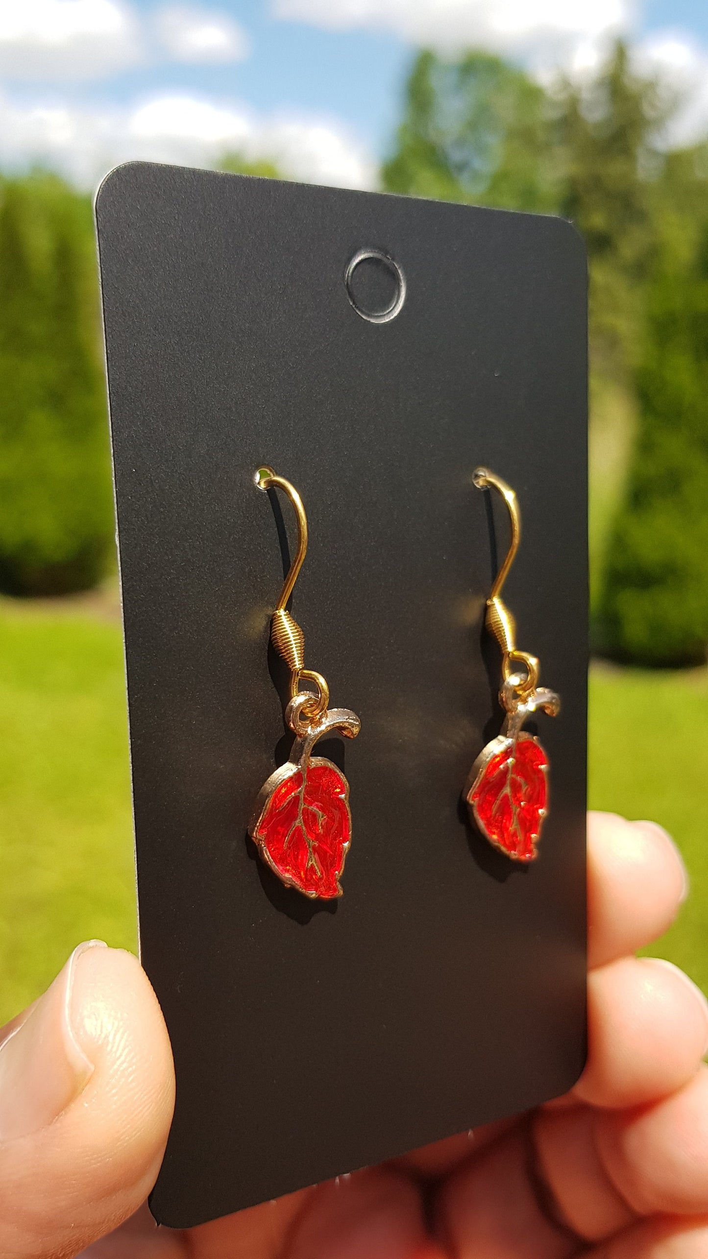 Ruby Red Leaf Earrings - Hypoallergenic Handmade Earrings - Holiday Gifts