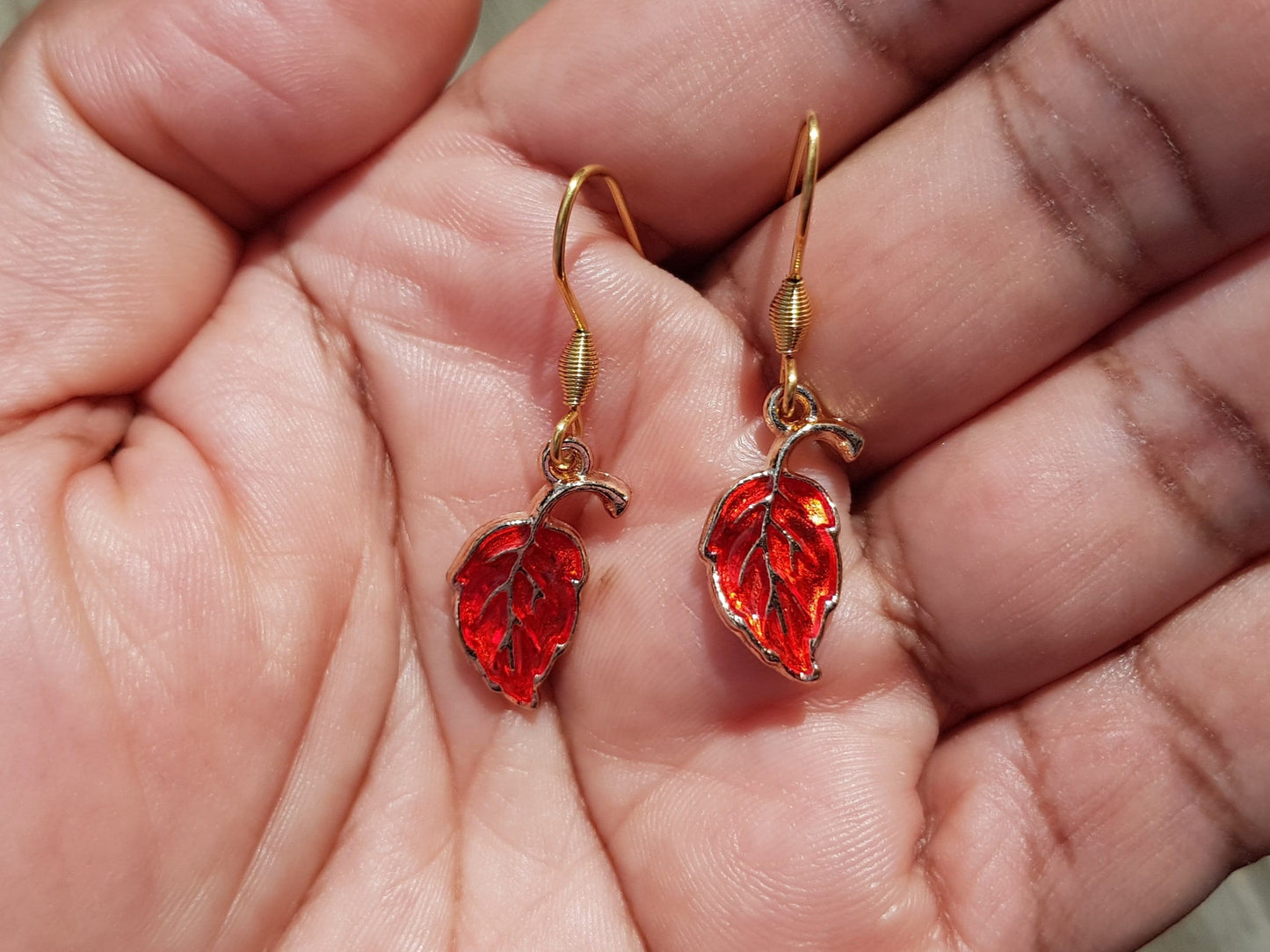 Ruby Red Leaf Earrings - Hypoallergenic Handmade Earrings - Holiday Gifts