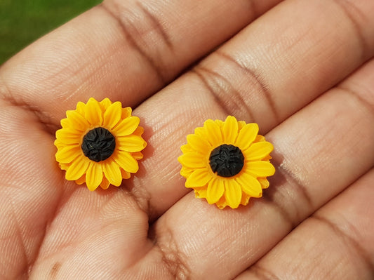 Hypoallergenic Sunflower Studs- Titanium,  Surgical Steel or Acrylic - Handmade Birthday Gift