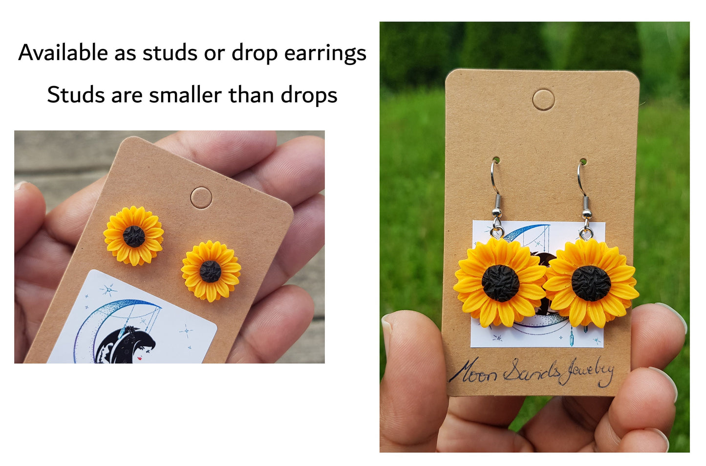 Hypoallergenic Sunflower Studs- Titanium,  Surgical Steel or Acrylic - Handmade Birthday Gift