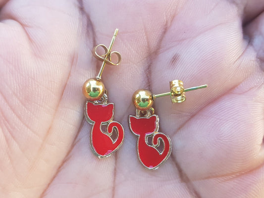 Dainty Red Cat Earrings - Hypoallergenic Cat Gifts