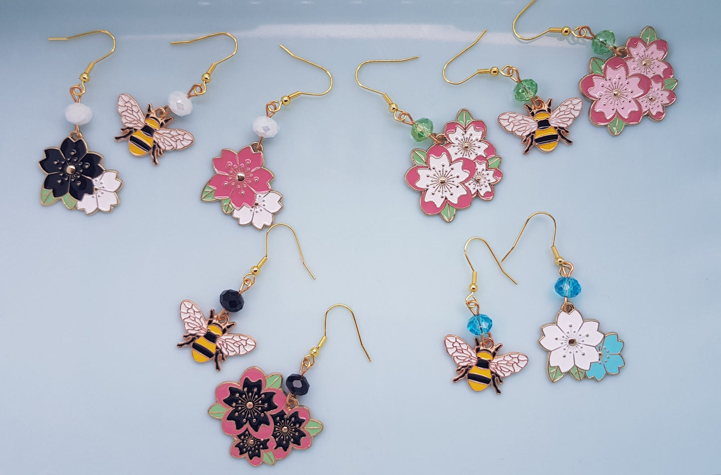 Handmade Mismatched Bee and Flower Earrings - Hypoallergenic Insect Earrings - Bug Jewelry