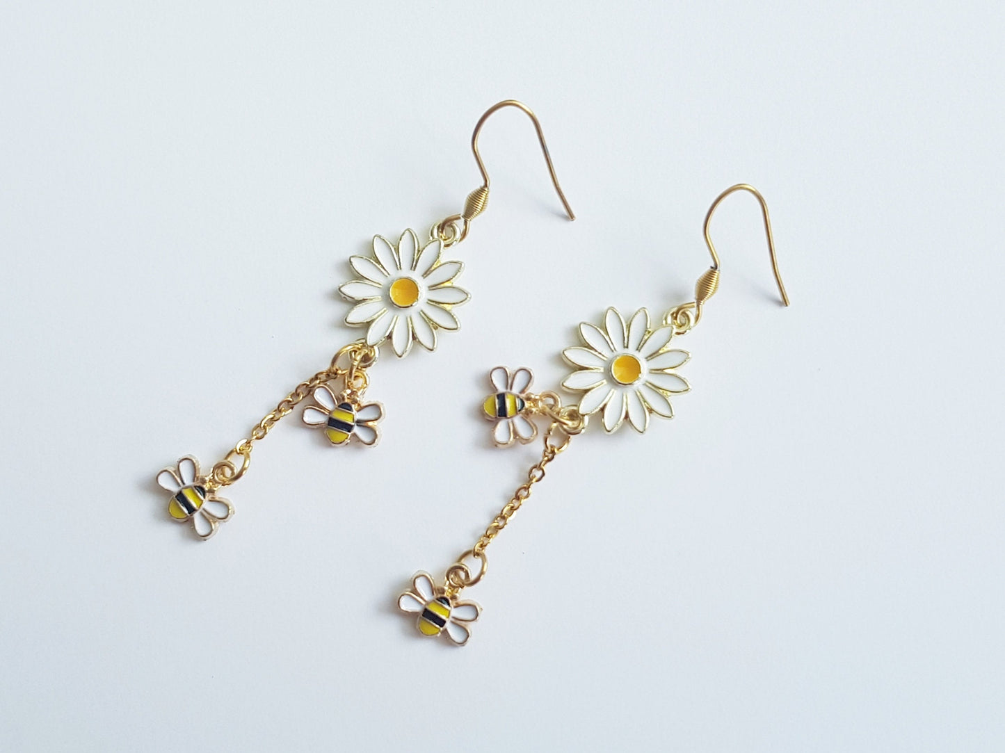 Handmade Bee and Flower Dangle Earrings - Hypoallergenic Bee Gifts