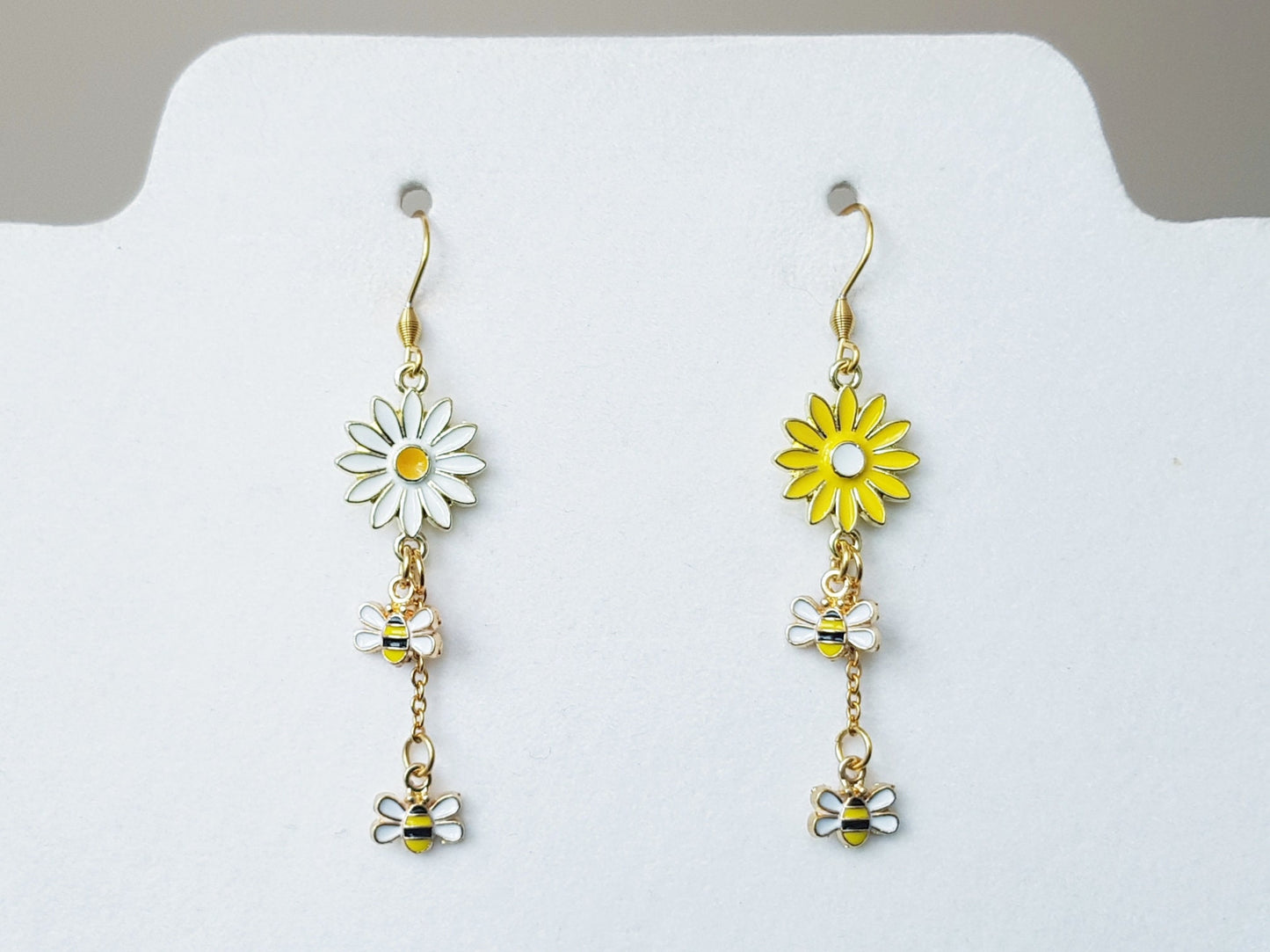 Handmade Bee and Flower Dangle Earrings - Hypoallergenic Bee Gifts