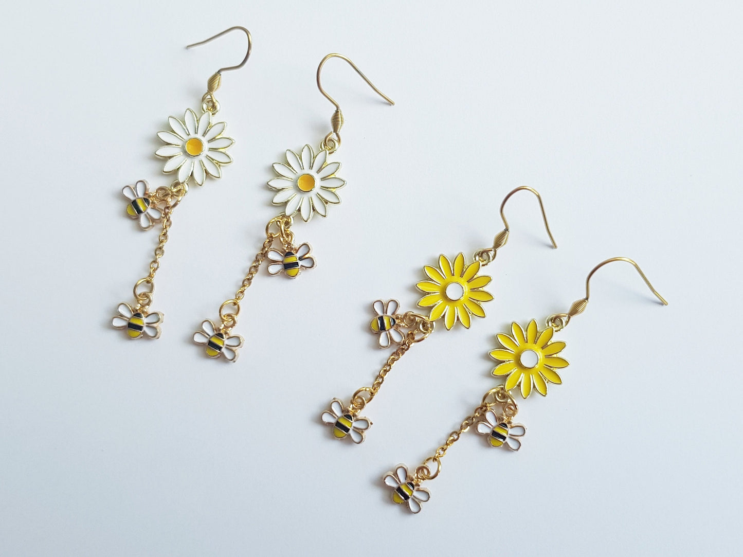 Handmade Bee and Flower Dangle Earrings - Hypoallergenic Bee Gifts