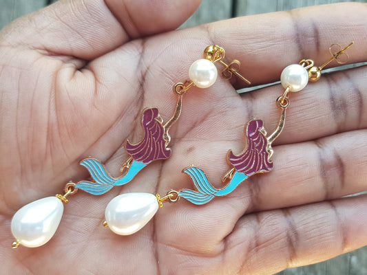 Handmade Mermaid Earrings - Hypoallergenic Statement Earrings - Beachy Resort Ocean Marine Jewelry