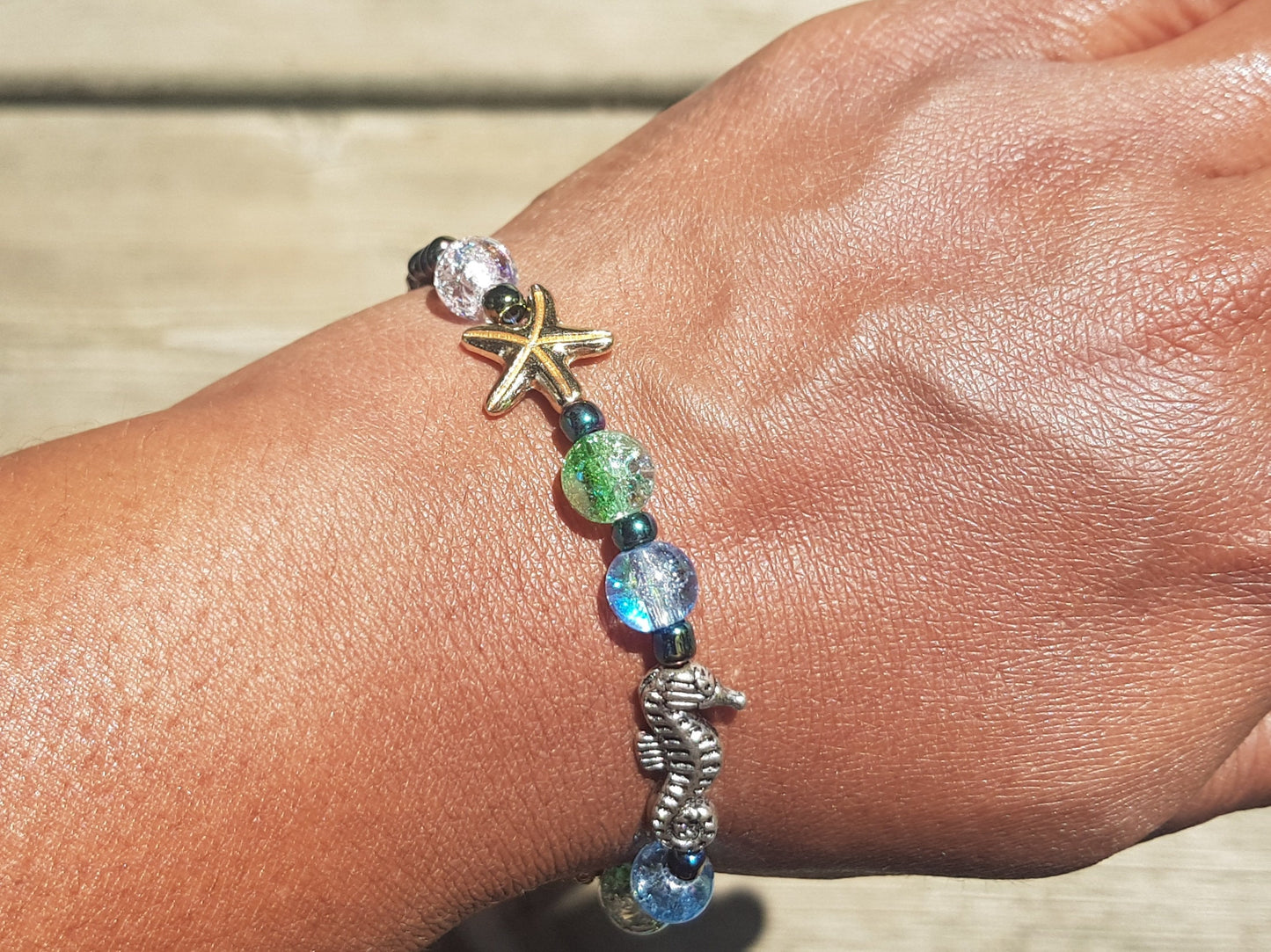 Handmade Seahorse, Starfish and Turtle Bracelet - Ocean Life Bracelet - Marine Biology Gift