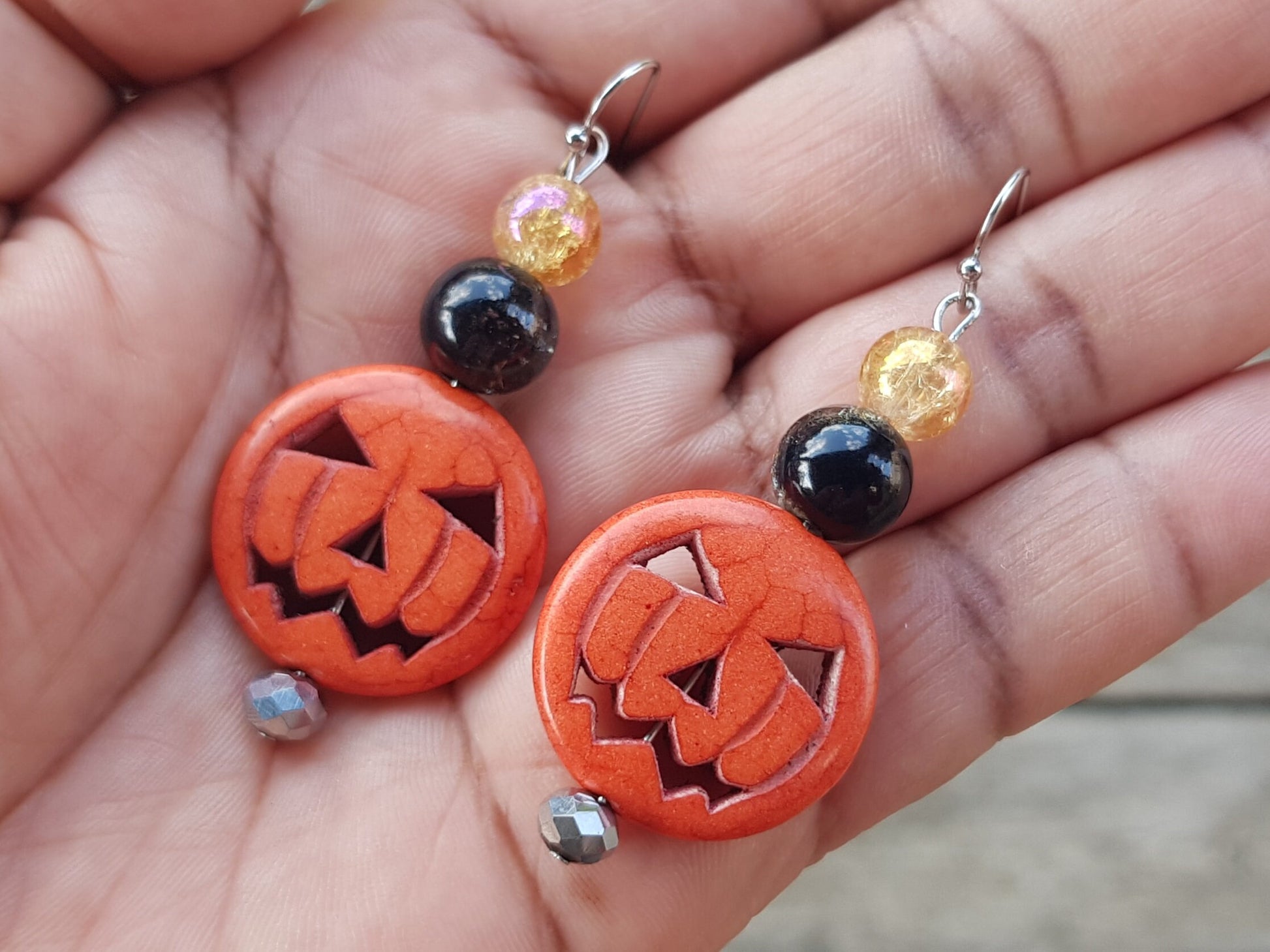 Jack O' Lantern Earrings, Hypoallergenic Halloween Pumpkin Earrings, Handmade Christmas Gift, Holiday Gifts, Pumpkin Gift, Cyber Monday SALE