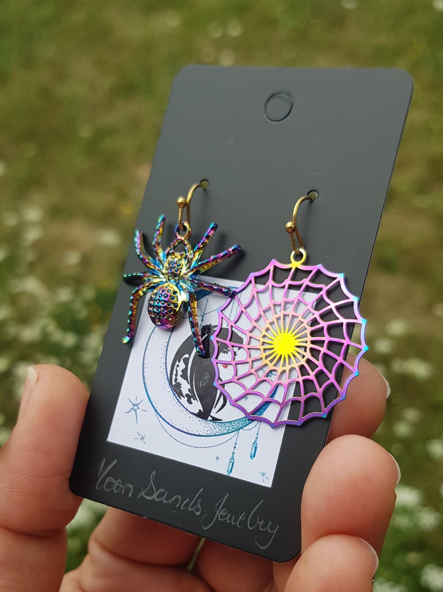 Handmade Spider and Web Earrings - Mismatched Halloween Insect Bug Earrings