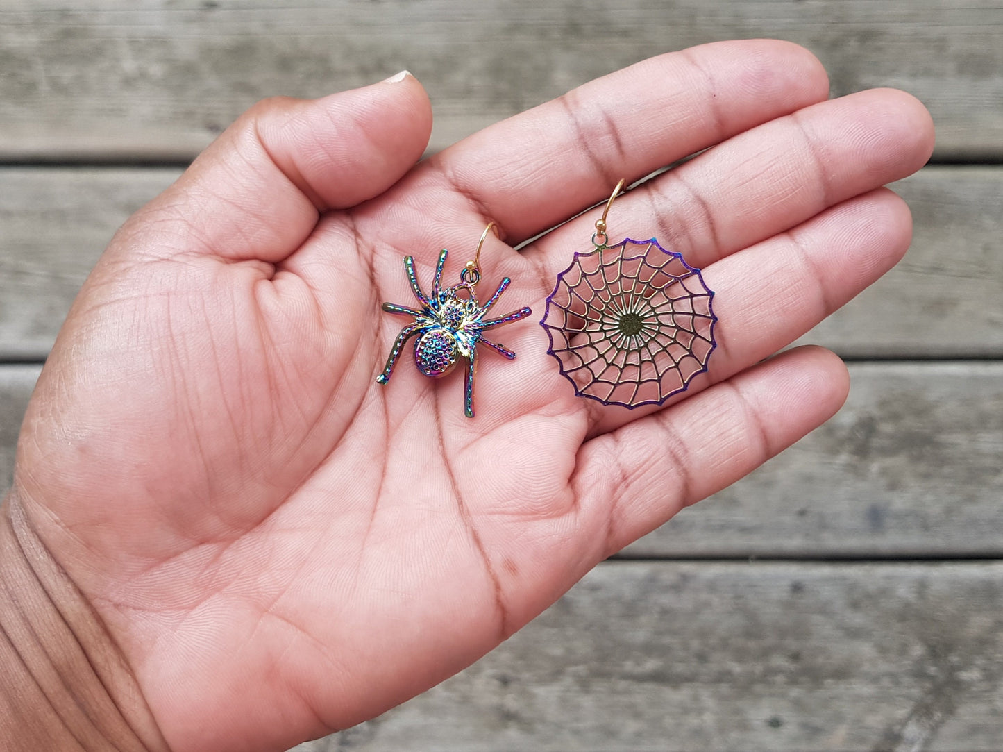 Handmade Spider and Web Earrings - Mismatched Halloween Insect Bug Earrings