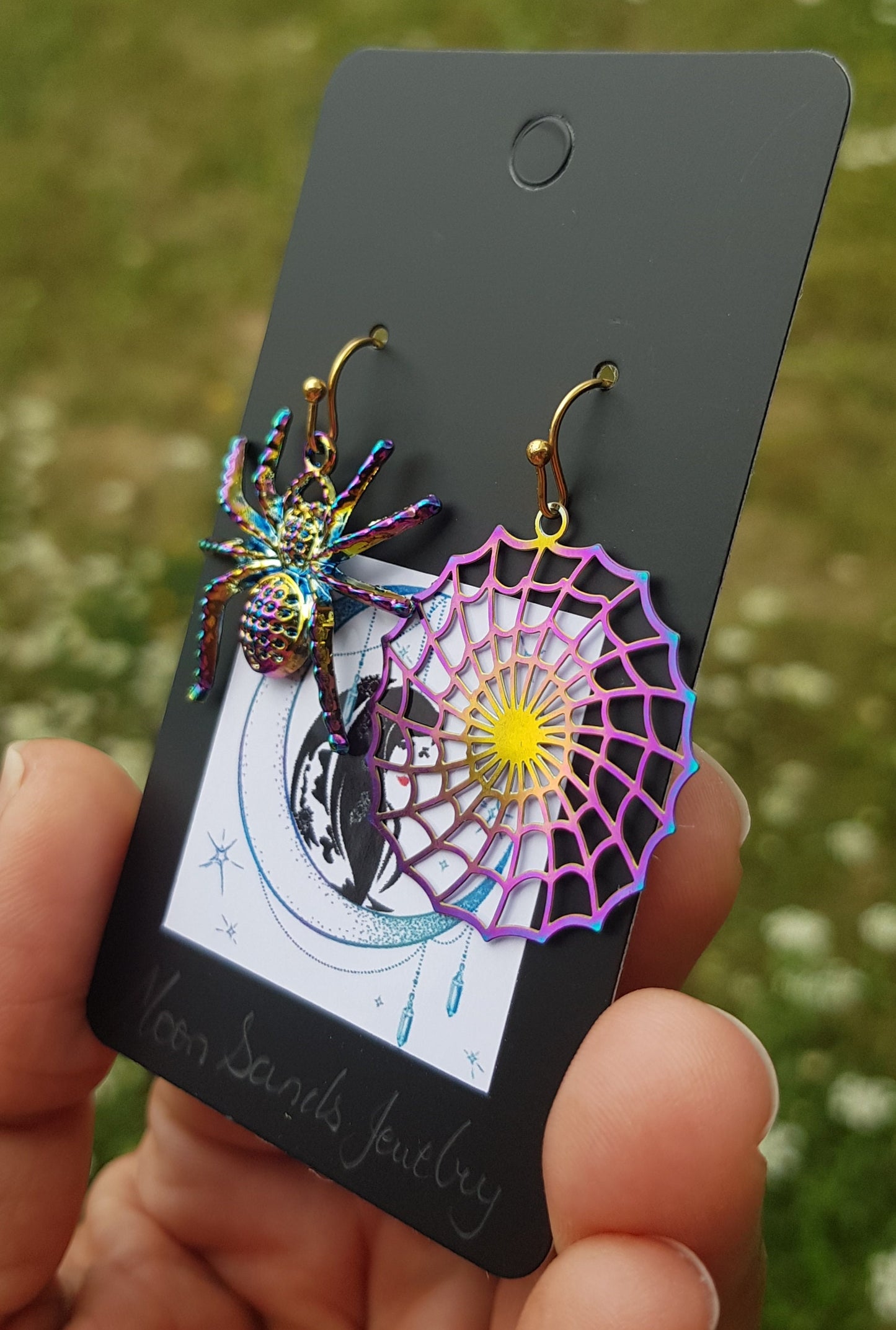 Handmade Spider and Web Earrings - Mismatched Halloween Insect Bug Earrings