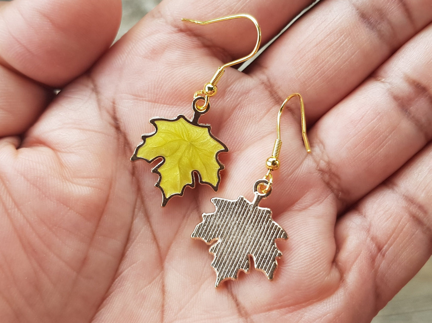 Yellow Maple Leaf Earrings - Hypoallergenic Handmade Canada Souvenir Gift