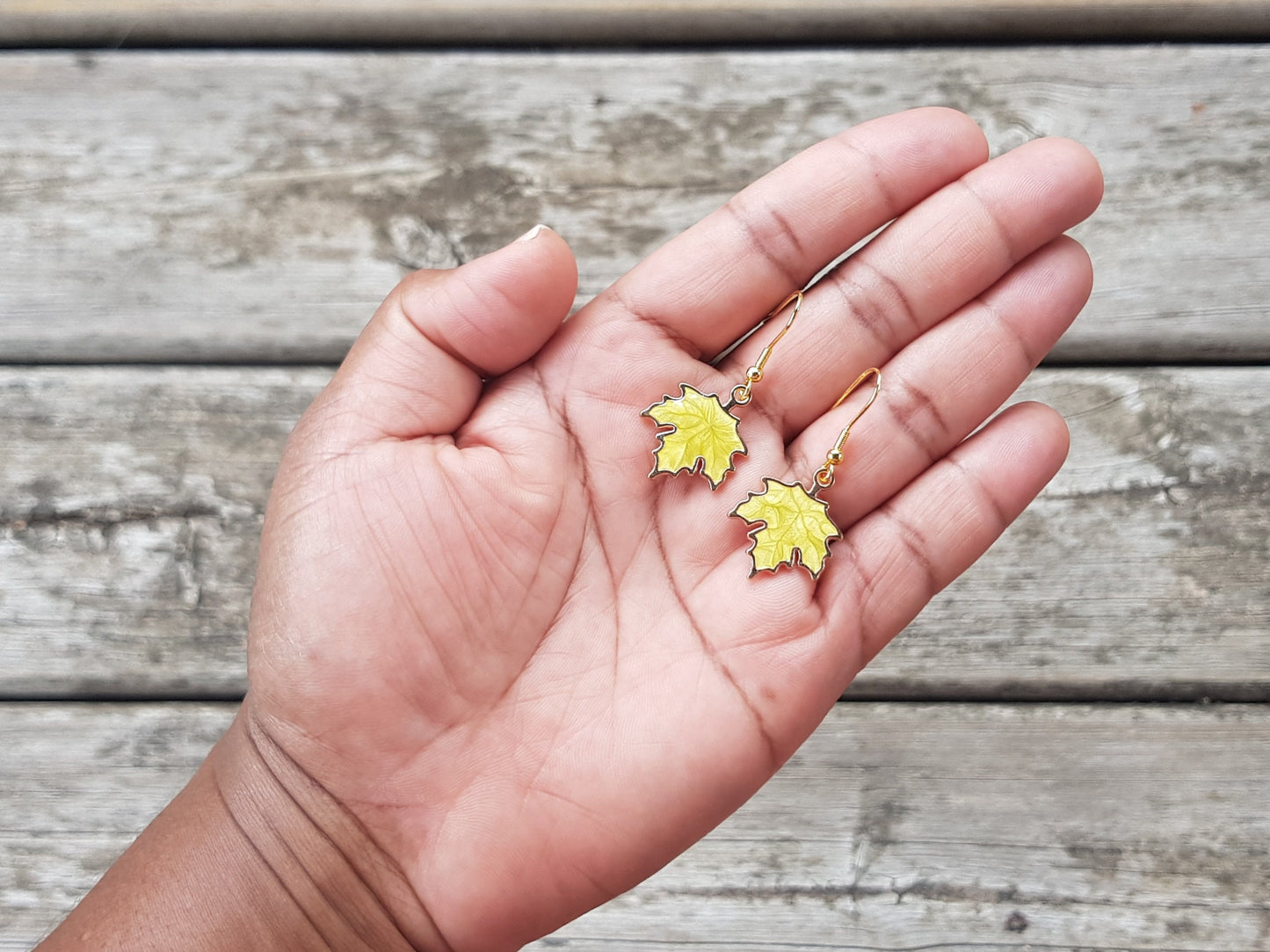 Yellow Maple Leaf Earrings - Hypoallergenic Handmade Canada Souvenir Gift