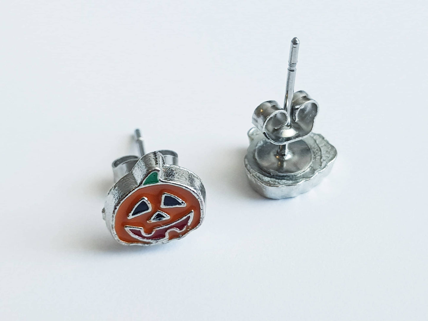 Jack O Lantern Studs - Hypoallergenic Handmade Halloween Gift - Pumpkin Halloween Earrings - Titanium or Stainless Steel Studs