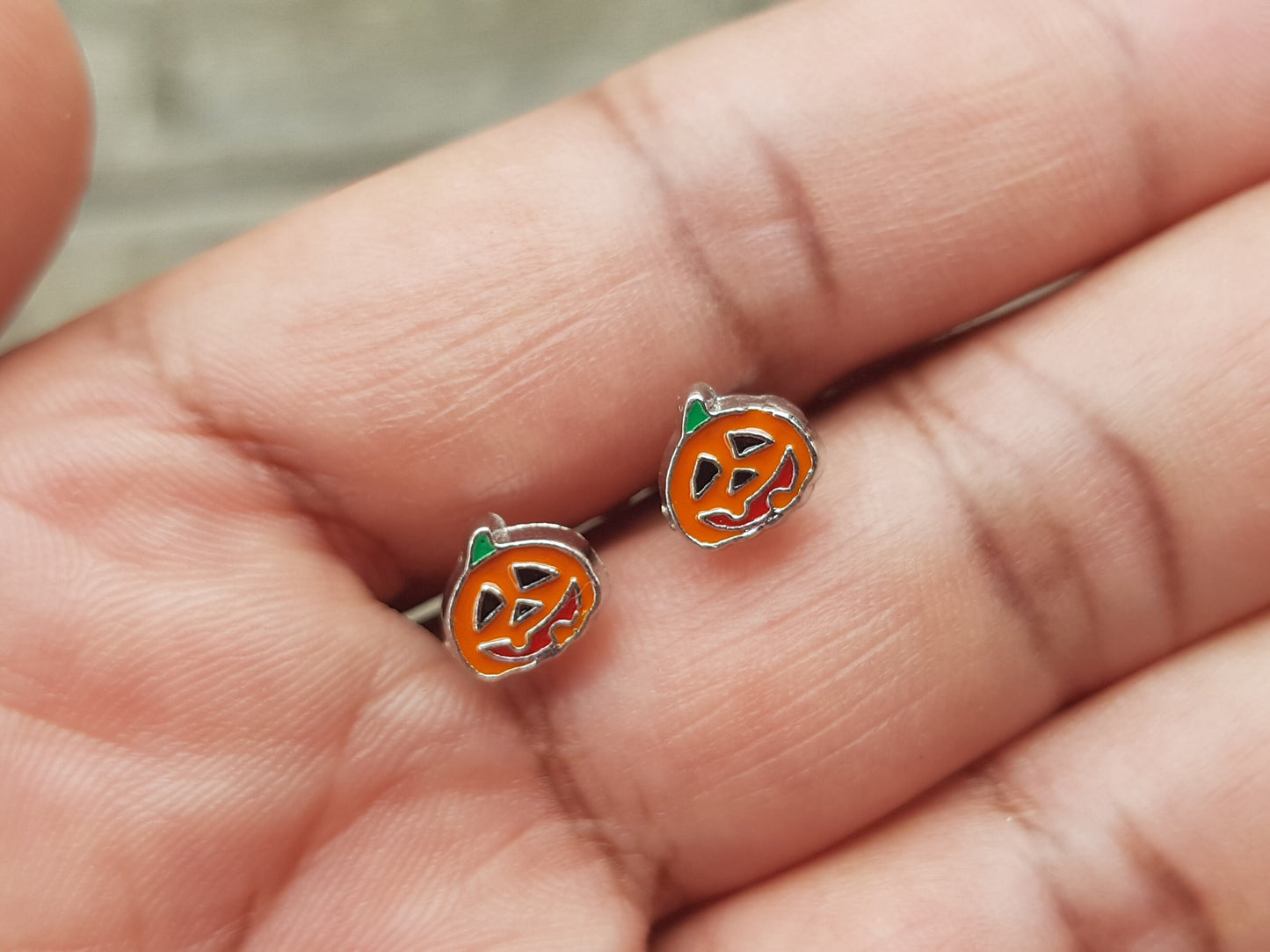 Jack O Lantern Studs - Hypoallergenic Handmade Halloween Gift - Pumpkin Halloween Earrings - Titanium or Stainless Steel Studs