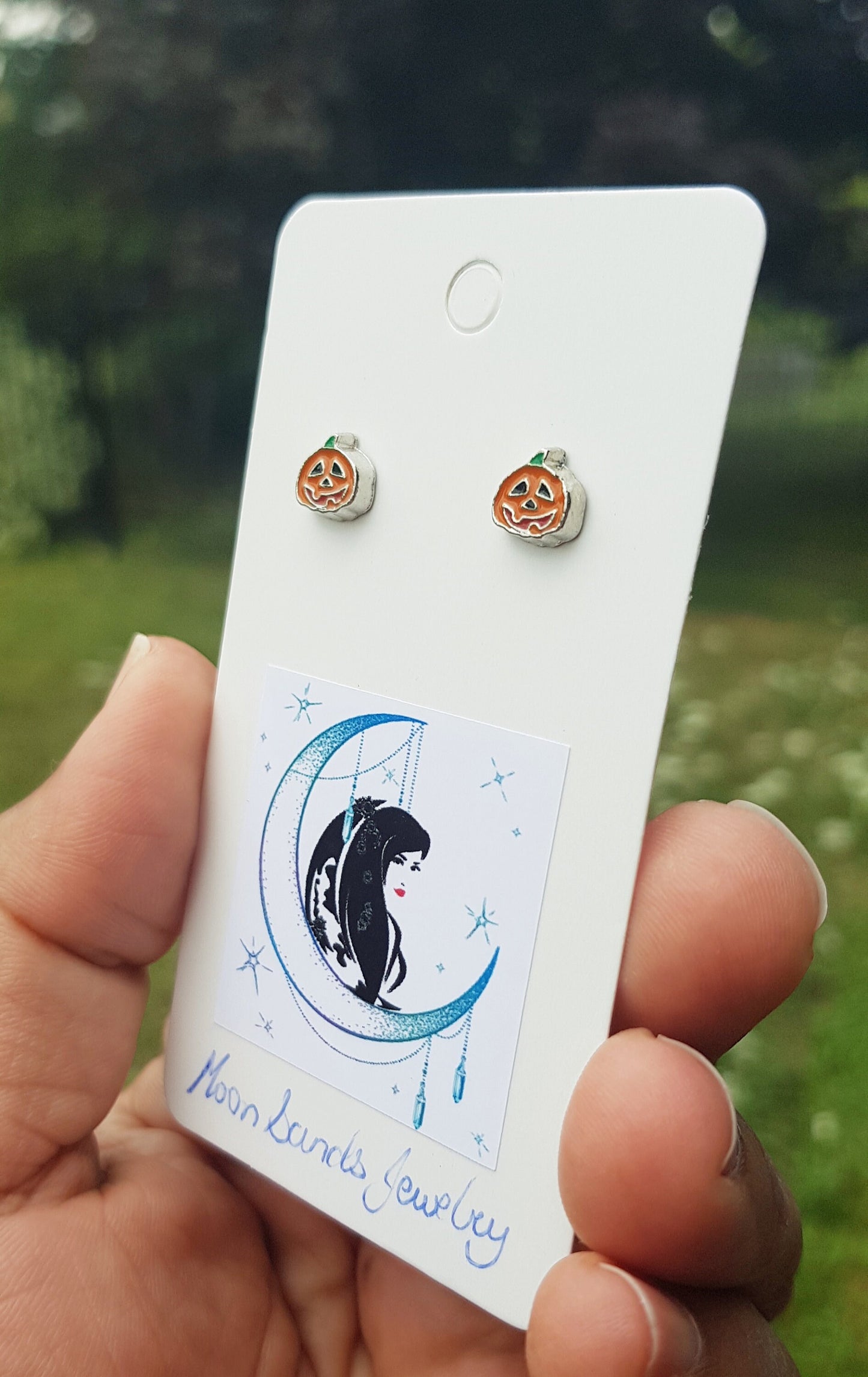 Jack O Lantern Studs - Hypoallergenic Handmade Halloween Gift - Pumpkin Halloween Earrings - Titanium or Stainless Steel Studs