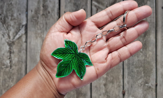 Handmade Emerald Green Maple Leaf Keychain - Canadian Souvenir