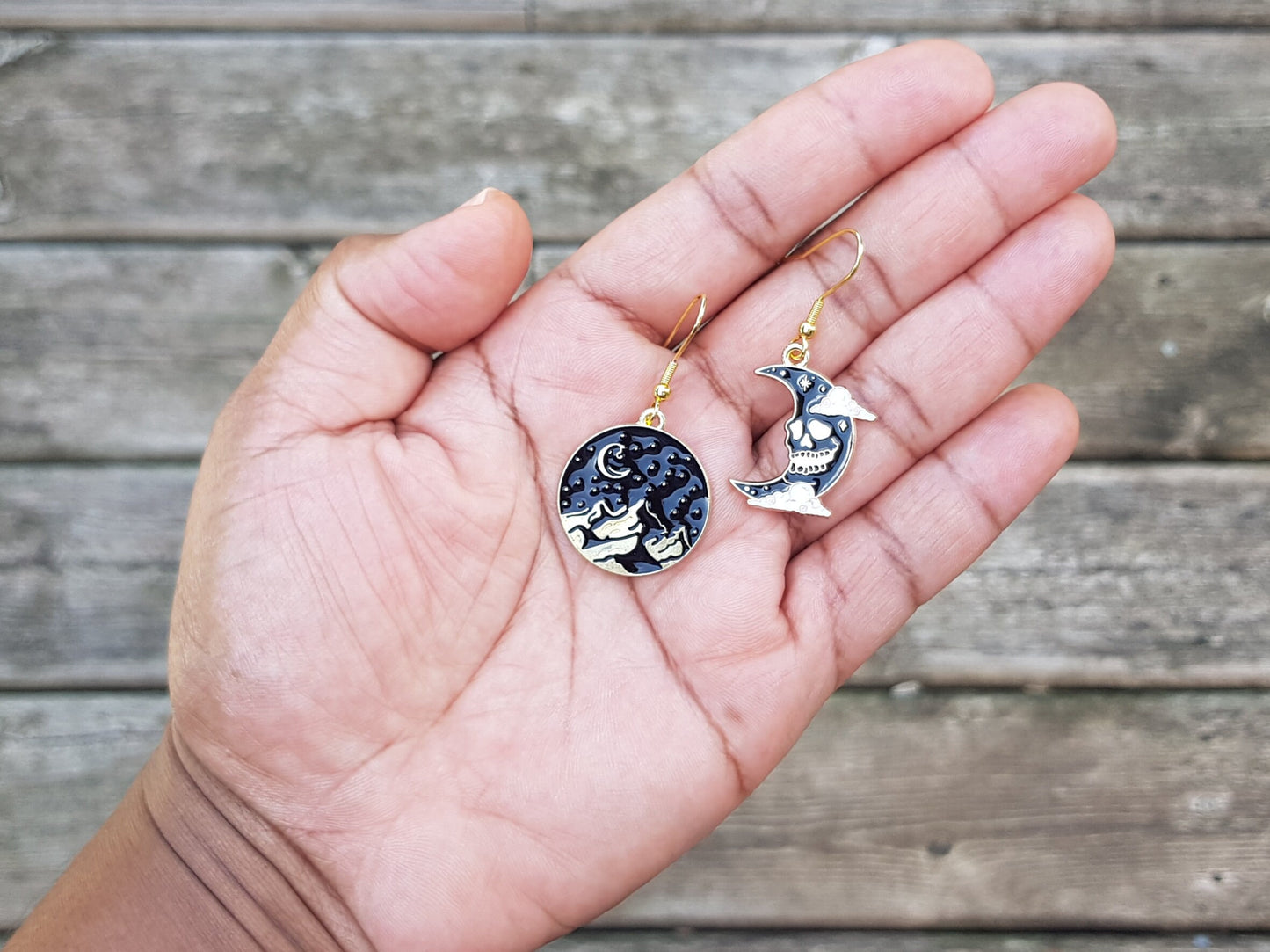 Mismatched Moon Earrings - Hypoallergenic Handmade Jewelry - Handmade Gift - Halloween Scary Evil Crescent Moon and Star Earrings