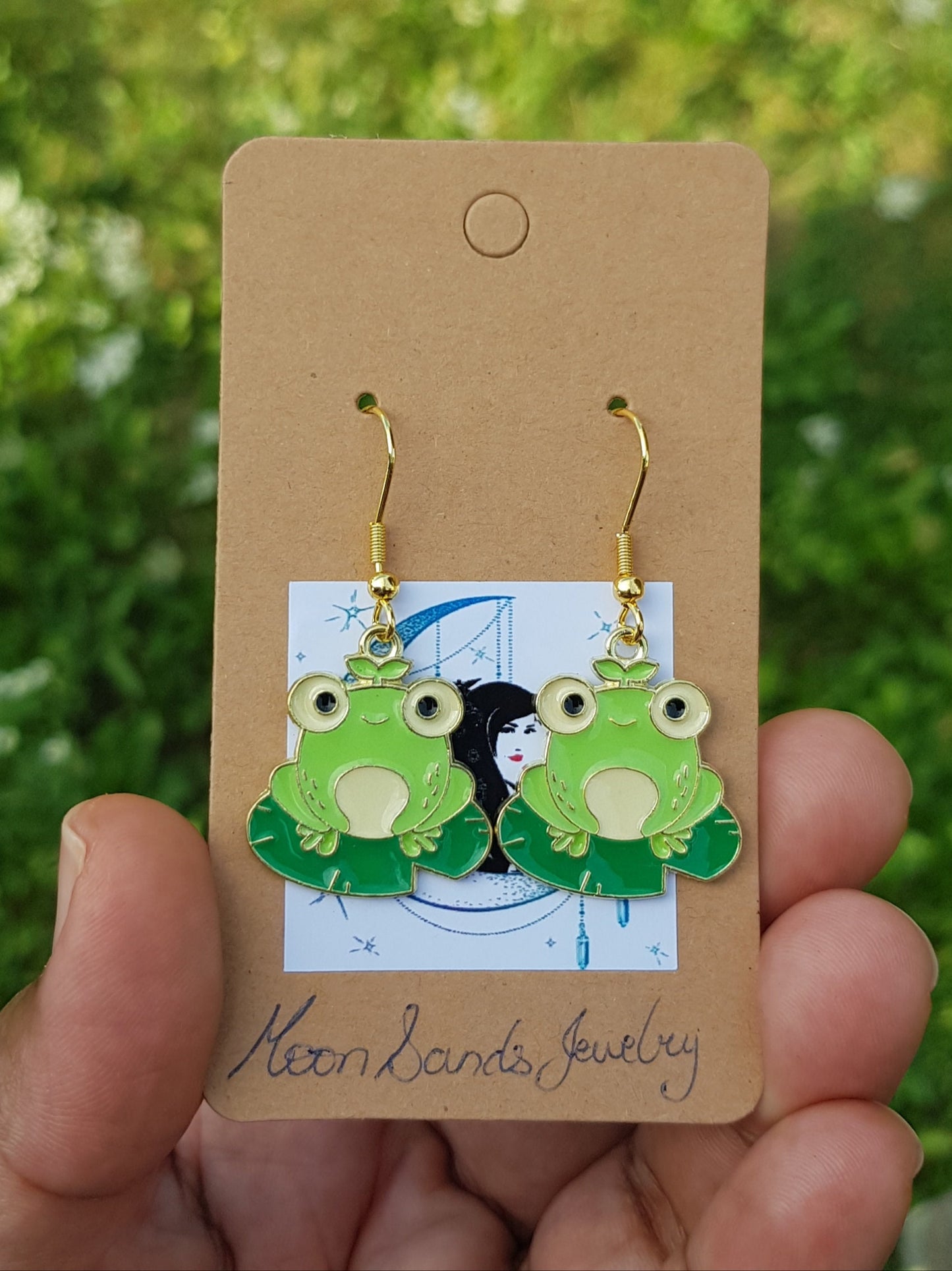 Frog Earrings - Hypoallergenic Handmade Jewelry - Frog Lilly Pad Earrings - Cute Handmade Earrings - Titanium Earrings - Frog Lover Gift